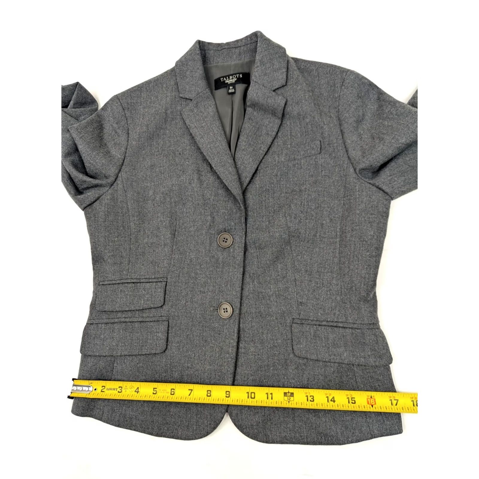 Talbots VINTAGE Talbots Petites Wool Lined 2-Button Blazer Women 6P Gray Heathered Institutional? Size M / US 6-8 / IT 42-44 - 7 Thumbnail