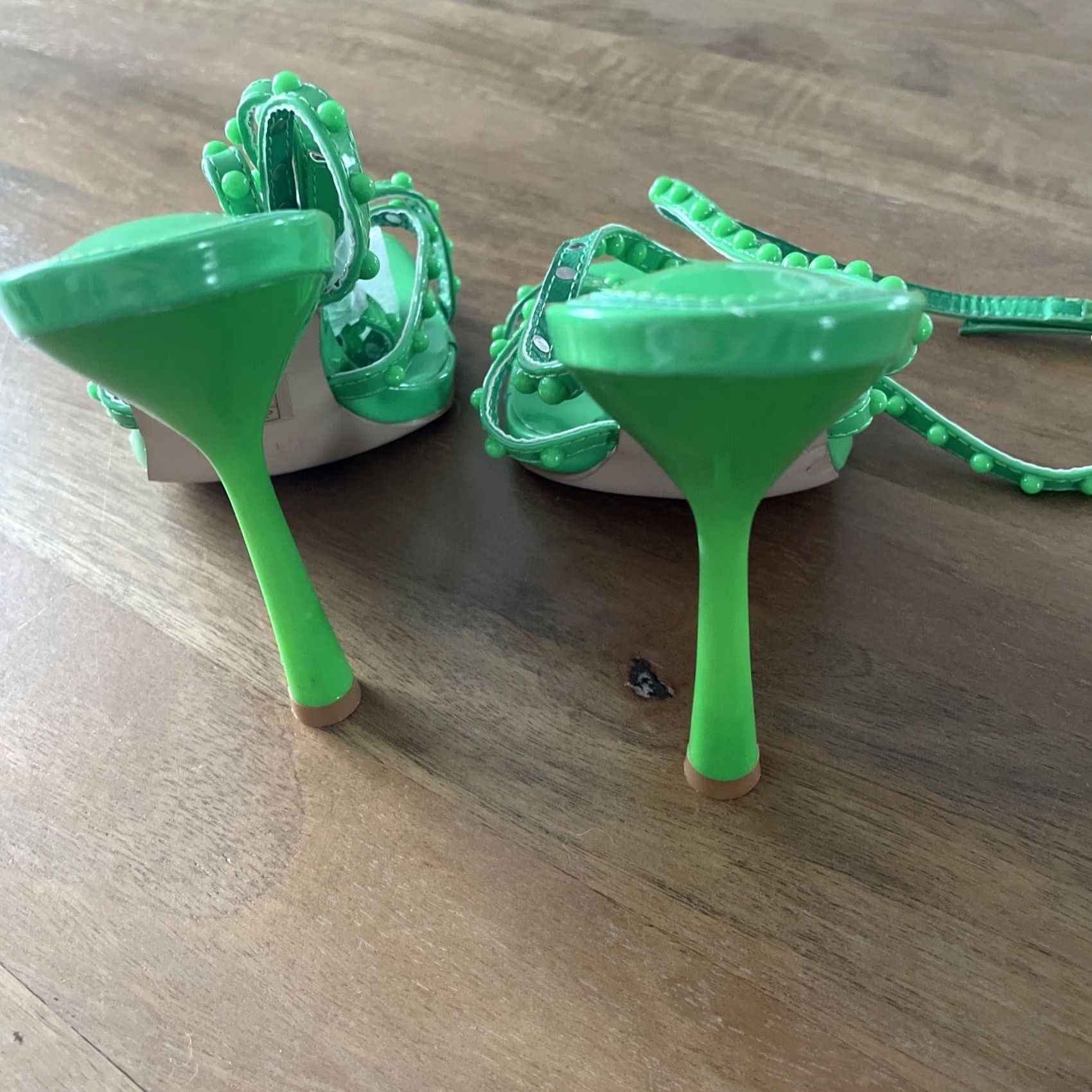 Vintage SIMMI Strappy Green Heel - UK 5 / US 7 / EU 38 - 5” Heel - Stiletto - Party Clubbing - Women - Faux Leather - Green - Solid - City/Night Life Size US 5 / IT 35 - 4 Thumbnail