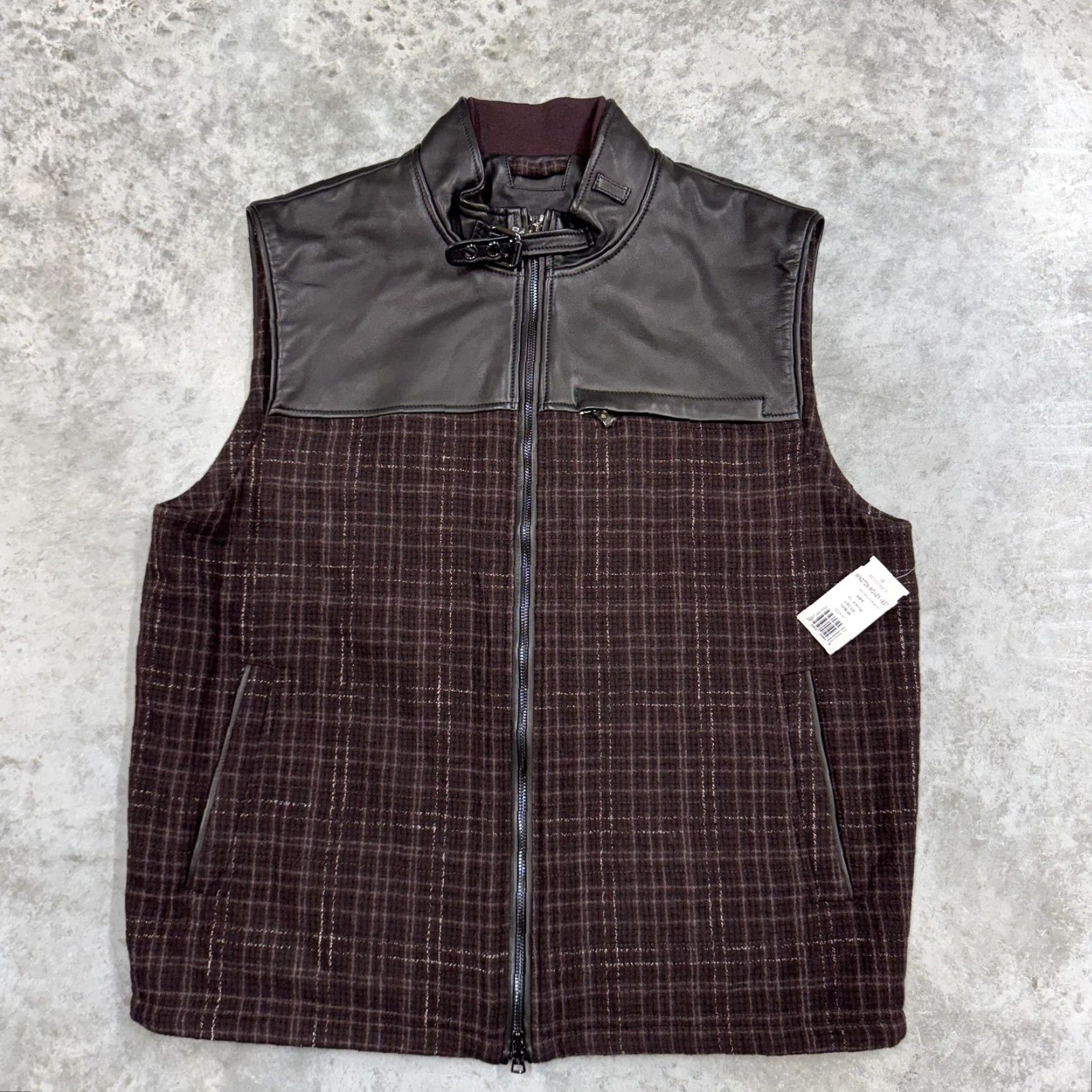 Robert Graham Robert Graham Vest Mens XL Burgundy Winston Woven Full Zip Plaid Check Tweed Wool Mock Neck Casual Varsity Jacket Women? Size US XL / EU 56 / 4 - 2 Thumbnail
