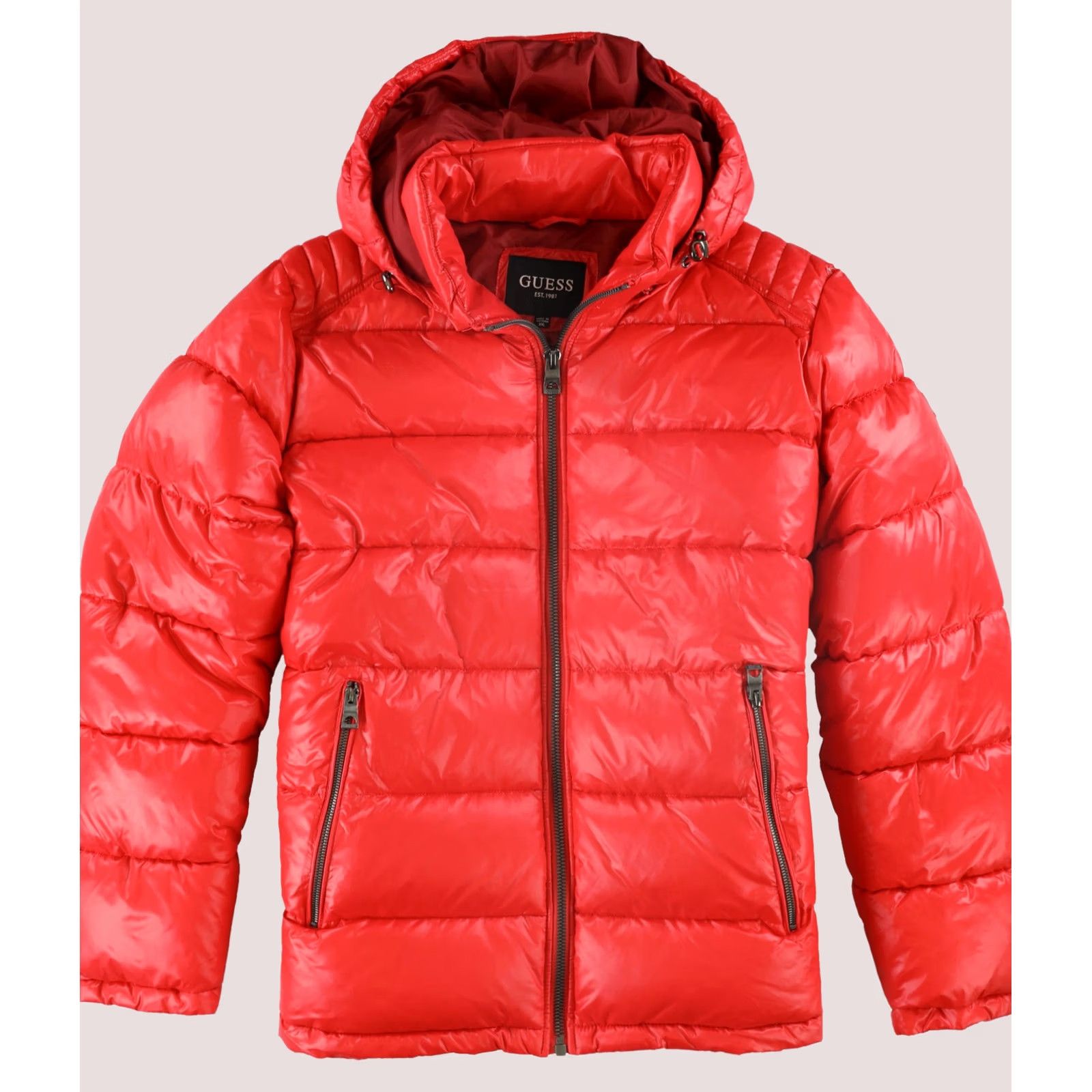 Guess GUESS Mens Hooded Quilted Puffer Jacket crimson 2XL Size US XXL / EU 58 / 5 - 1 Thumbnail