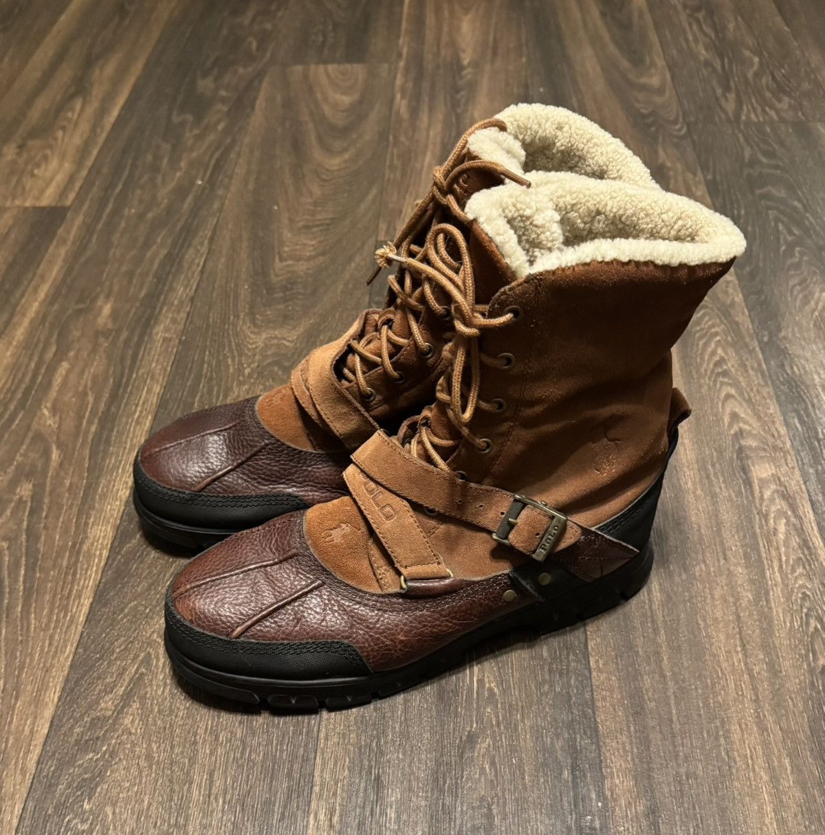 Polo Ralph Lauren Tavin Boots Men’s 9D Leather Duck Strap Lace Brown Polo Ralph Lauren Tavin Reversible Brown Winter Boots, Mens main image 3