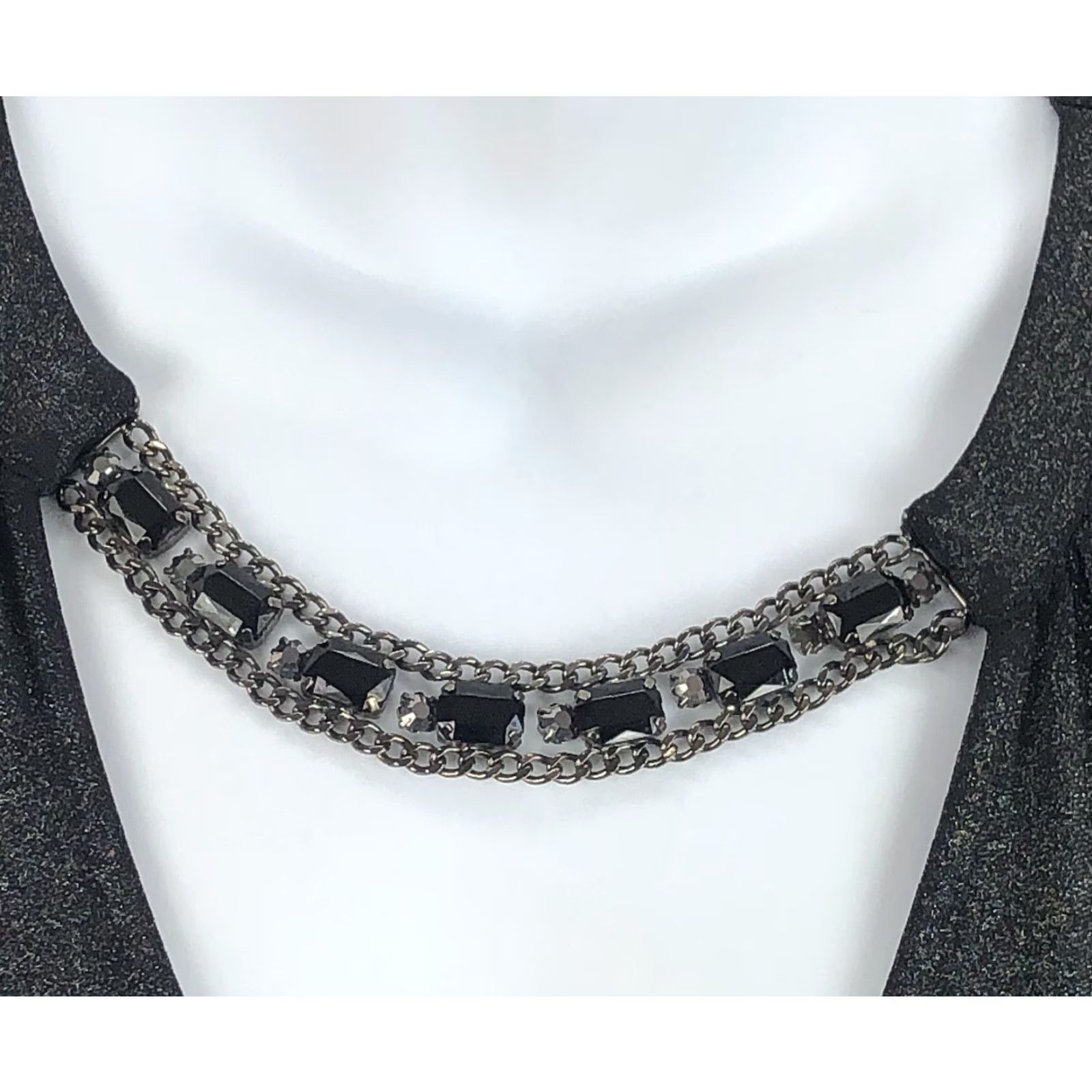 Vintage Vtg Draped mini dress L Jrs Blk Glitter Sleeveless Plunge Surplice Beads Chain Size L / US 10 / IT 46 - 4 Thumbnail