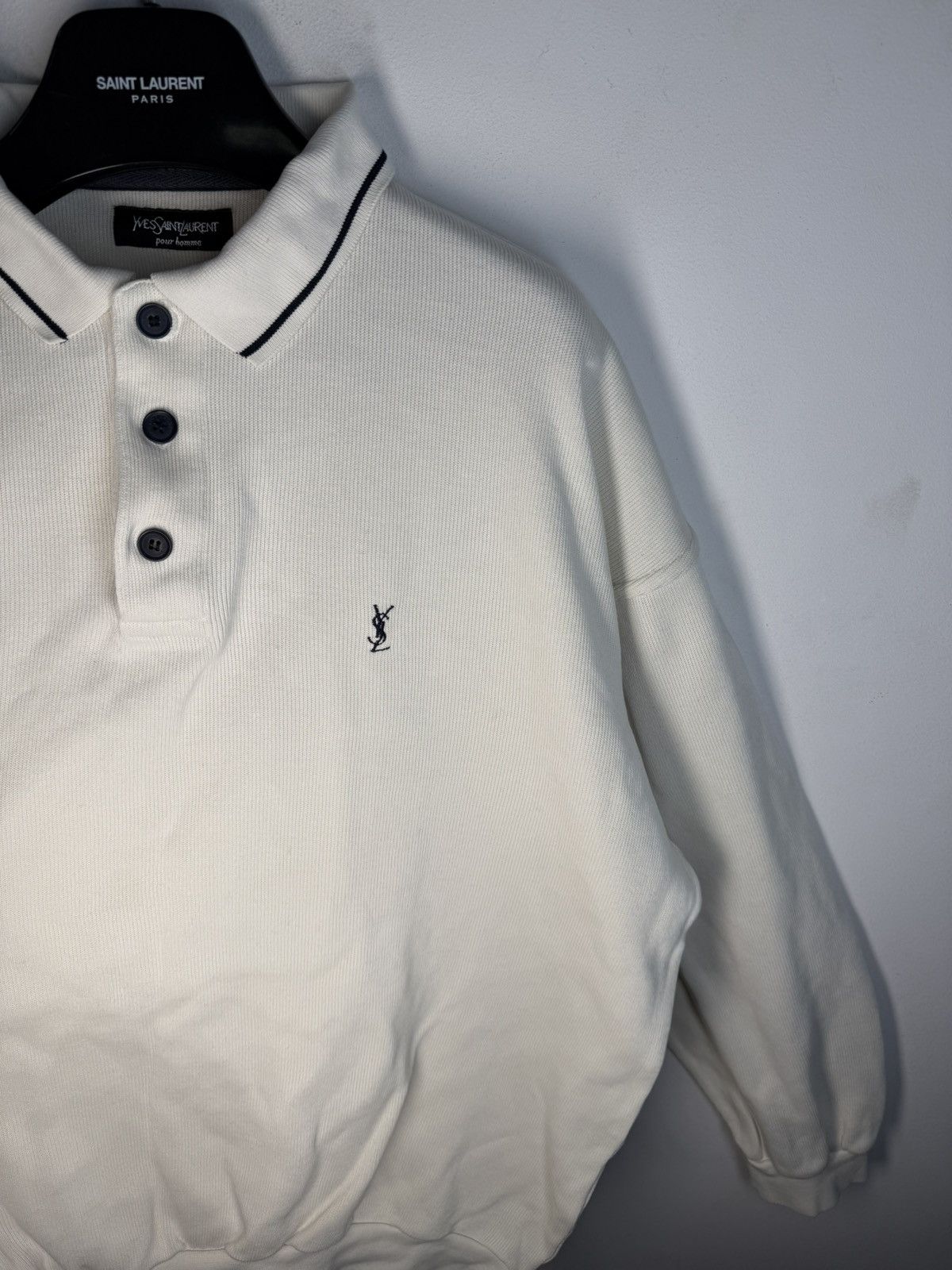 Yves Saint Laurent 90s YSL Sweatshirt White/Sweater Vintage Quarter Zip Up Size US L / EU 52-54 / 3 - 7 Thumbnail