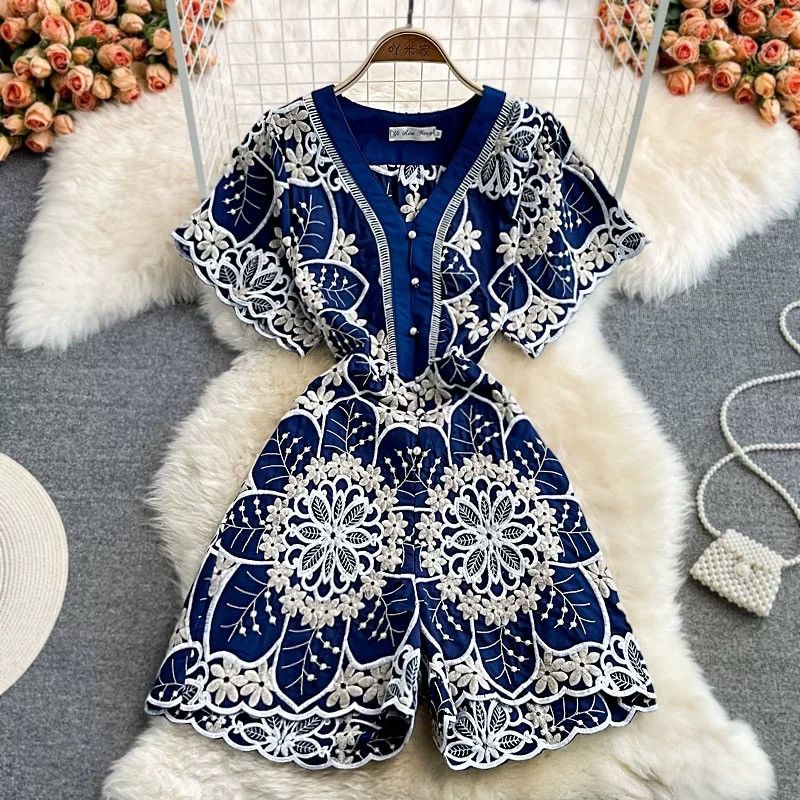 Other Vintage-Inspired Embroidered Navy Dress – Yi Ren Fang Size L / US 10 / IT 46 - 1 Thumbnail