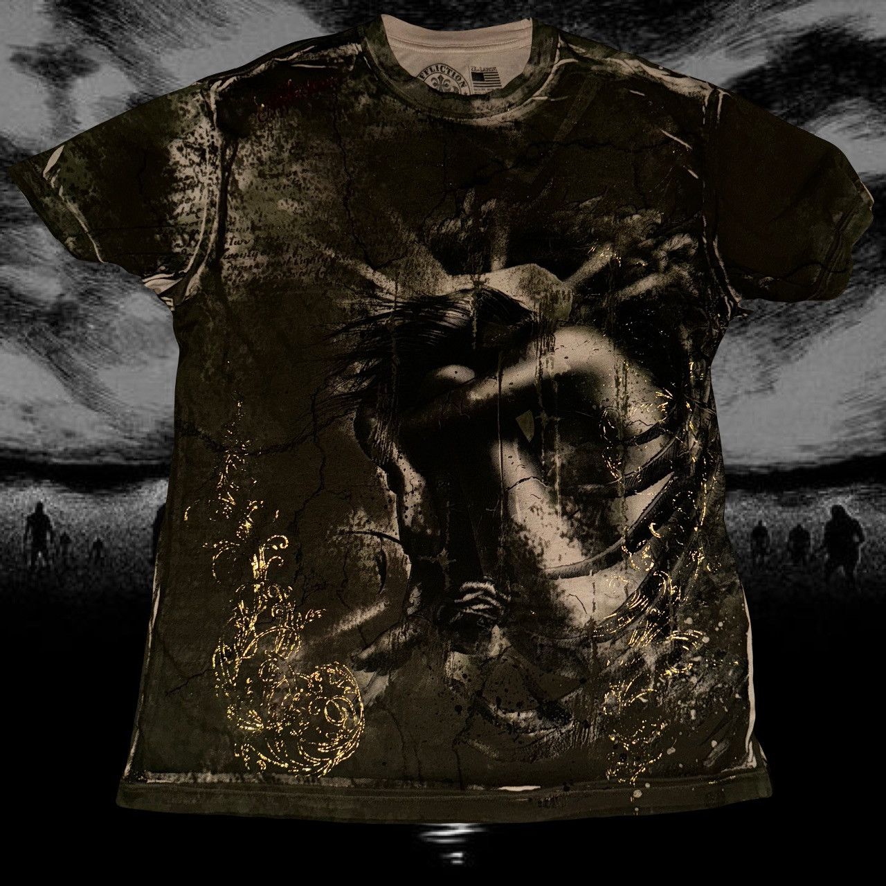 image of Super Affliction Weeping Angel Shirt in Brown, Men's (Size 2XL)