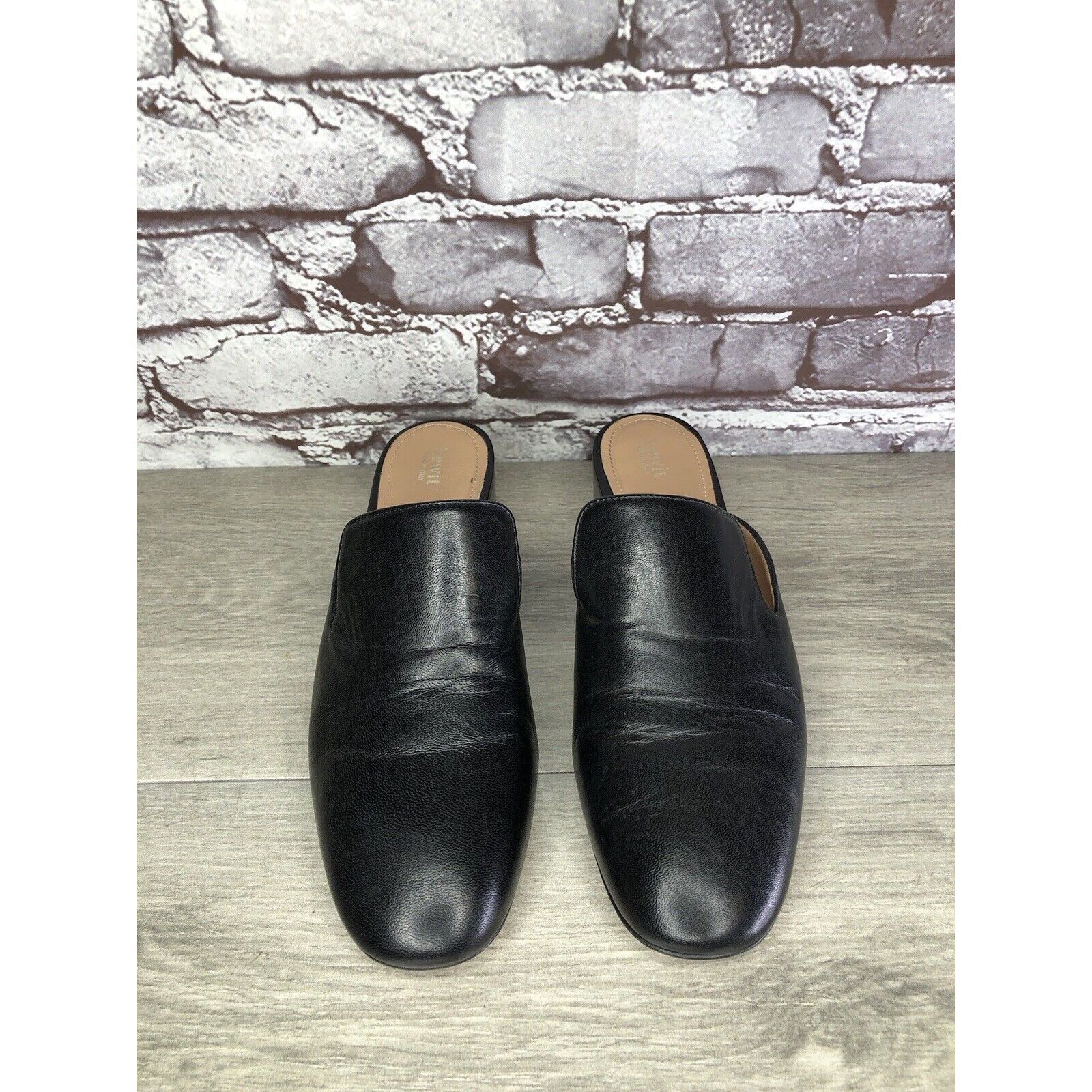 Other Lewit Black Leather Slip On Block Heel Mules Dress Shoes Wom Size US 7 / IT 37 - 2 Thumbnail