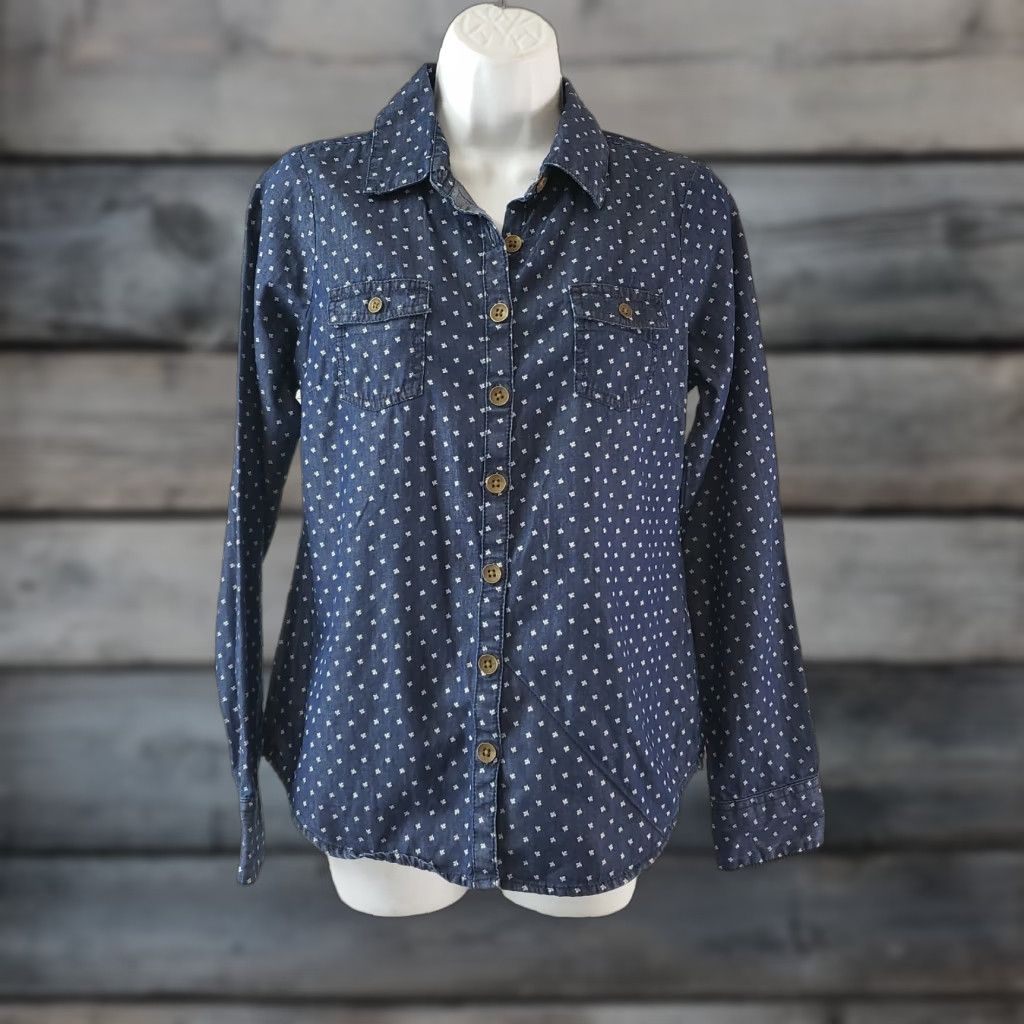 Vintage Aventura Womens Button Front Shirt Sz Small Blue Long Sleeve Cotton Size S / US 4 / IT 40 - 1 Thumbnail