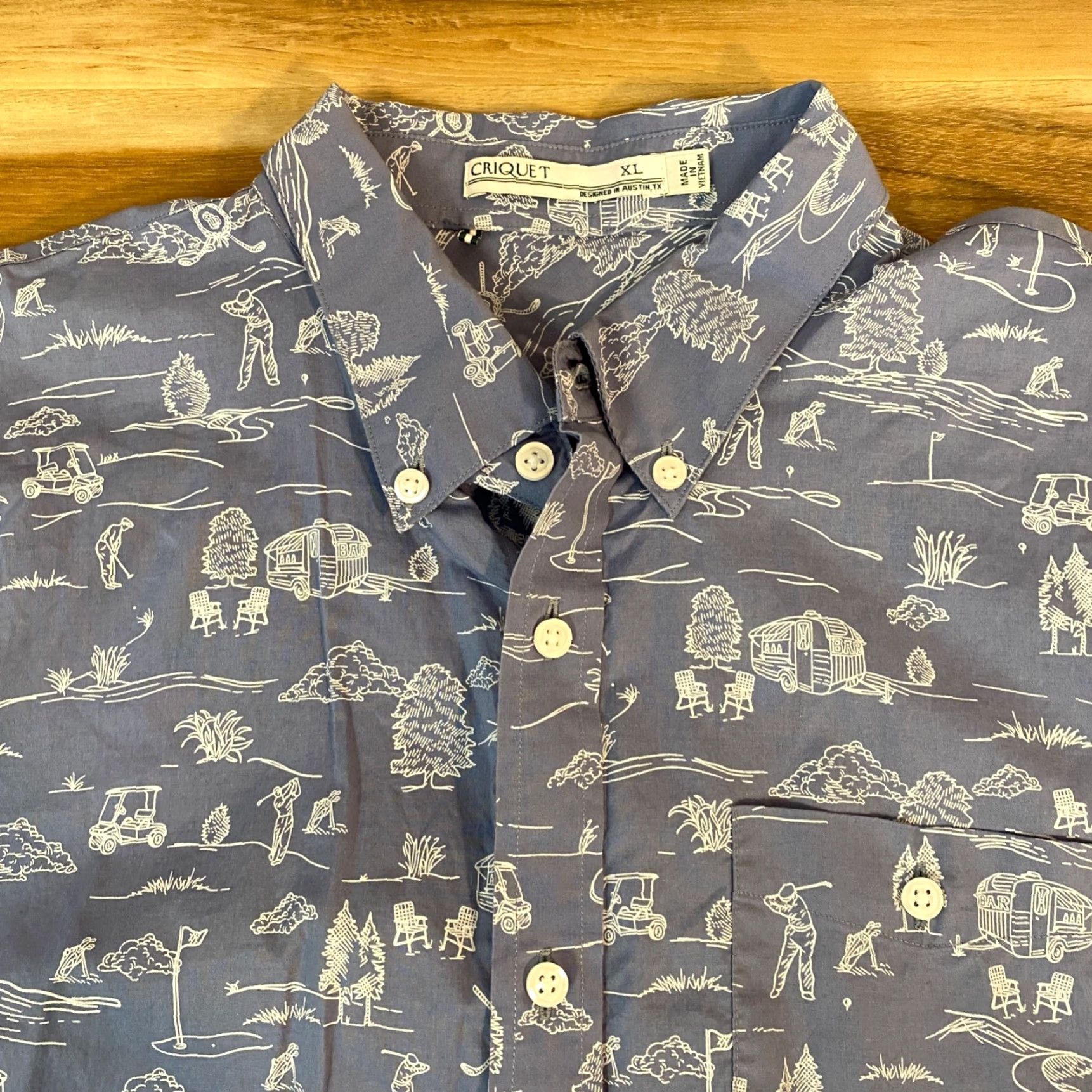 Vintage Criquet Shirt Mens XL Button-Down Camp Golf All Over Print Camper Short Sleeve Blue Cotton Lyocell Pocket Short Sleeve Casual Size US XL / EU 56 / 4 - 5 Thumbnail