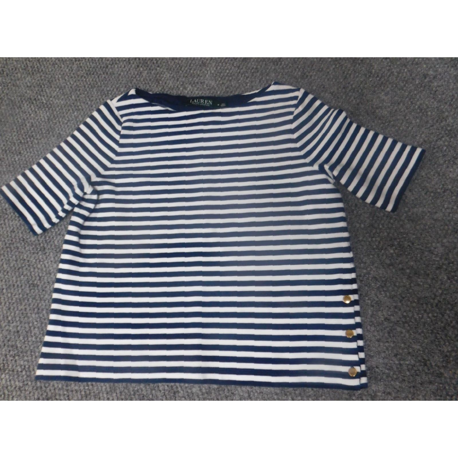 Ralph Lauren Lauren Ralph Lauren Blouse Womens Medium Blue Striped Pullover Short Sleeve Round Neck Stretch Casual Regular Size M / US 6-8 / IT 42-44 - 2 Thumbnail
