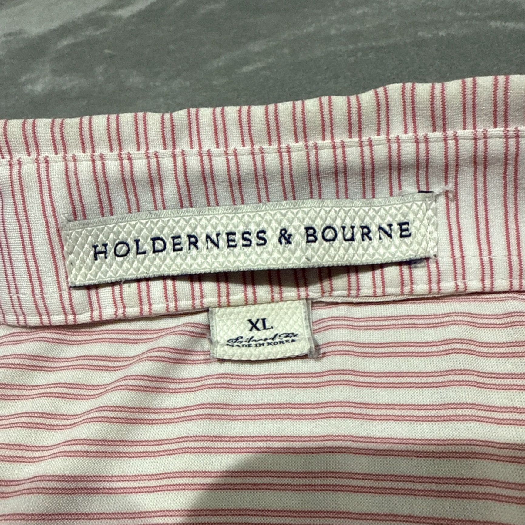 Vintage Holderness & Bourne Polo Shirt Men XL Pink White Golf Logo Athleisure Shirt Polo Short Sleeve Tailored Regular Mens Size US XL / EU 56 / 4 - 3 Thumbnail