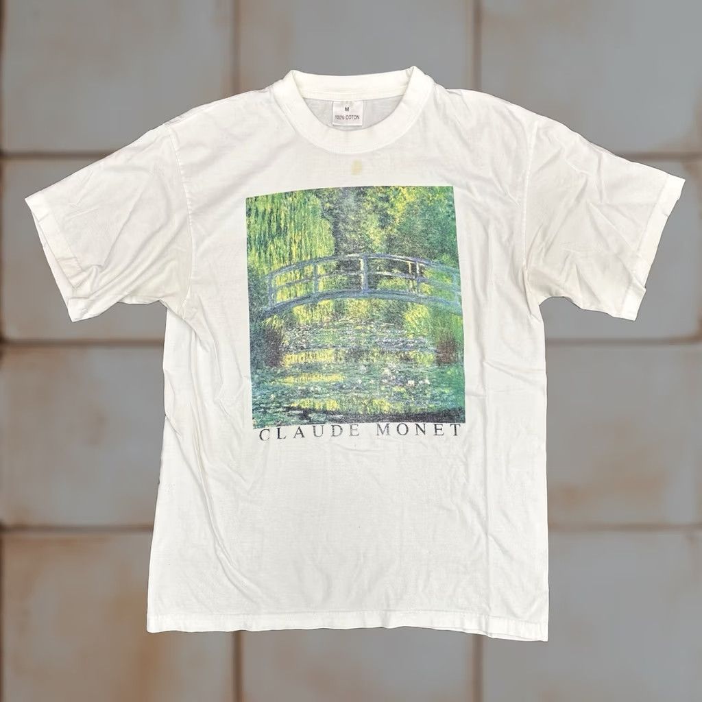 Vintage VINTAGE Claude Monet T Shirt Medium 90s White Men Art Shirt Black? Size US M / EU 48-50 / 2 - 1 Thumbnail