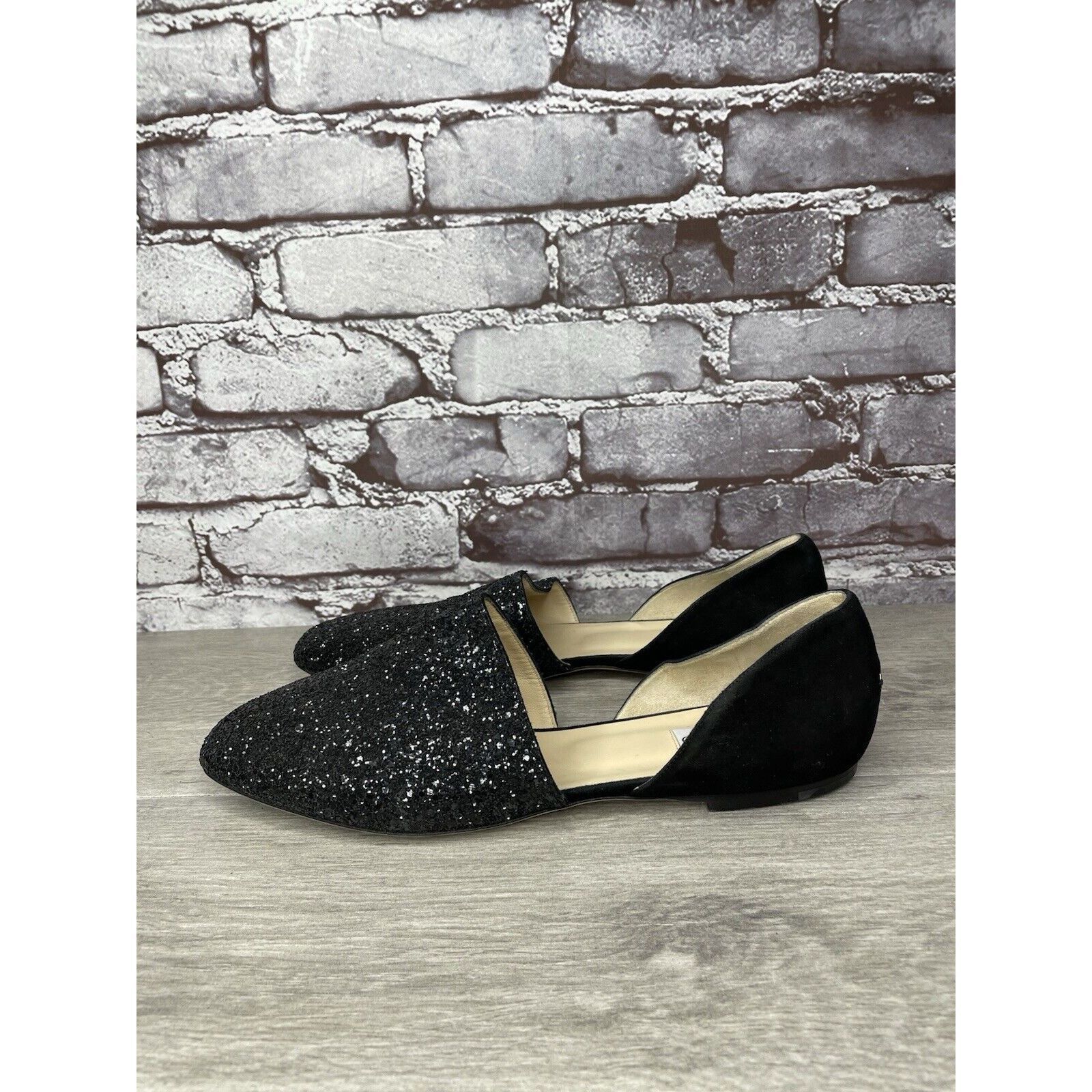 Jimmy Choo Jimmy Choo London Black Suede Leather Sparkle D’ Orsay Flats Size US 11 / IT 41 - 1 Thumbnail