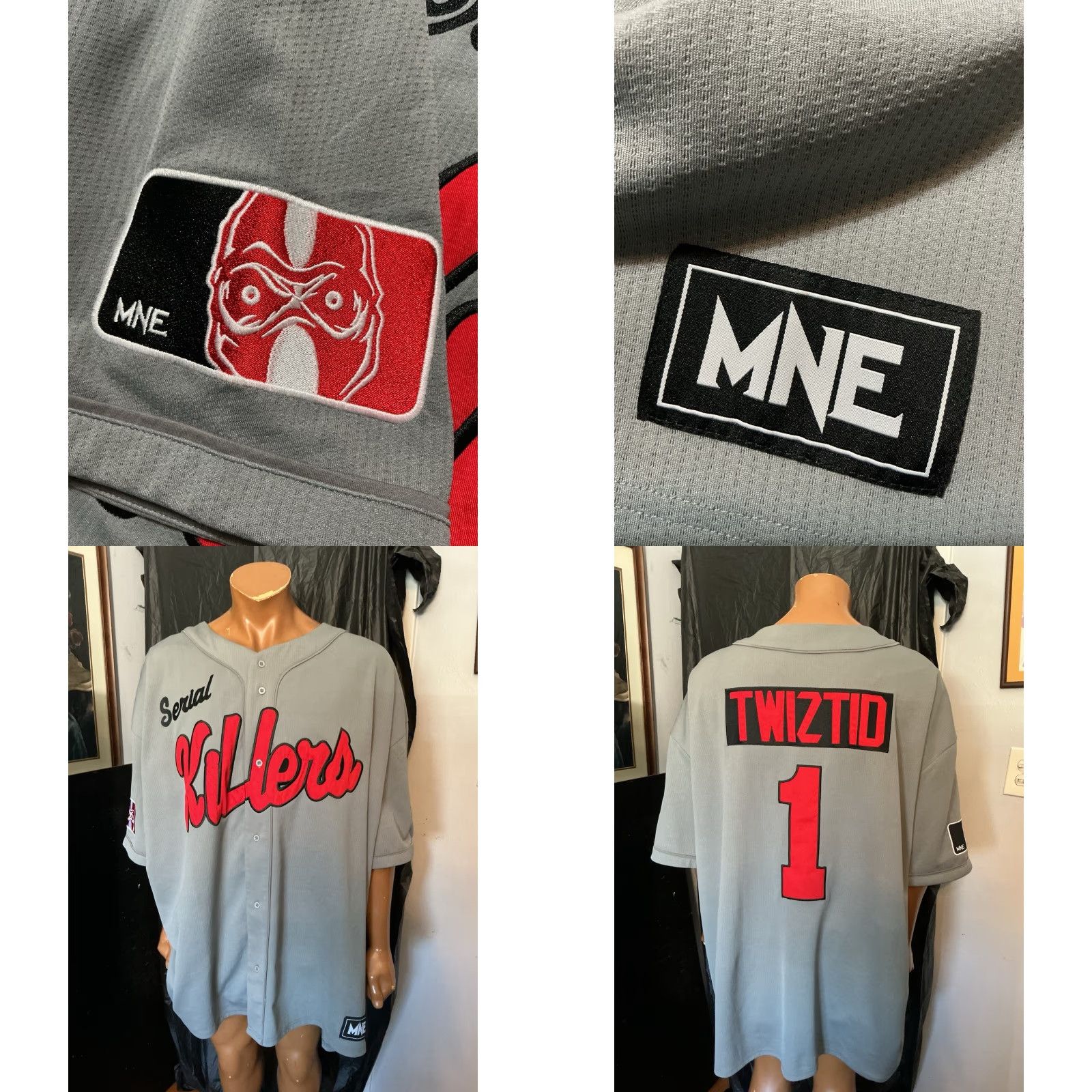 Vintage Twiztid MNE Serial Killers Embroidered S/S Gray Baseball Jersey Mens 5XL Size US XXL / EU 58 / 5 - 8 Thumbnail