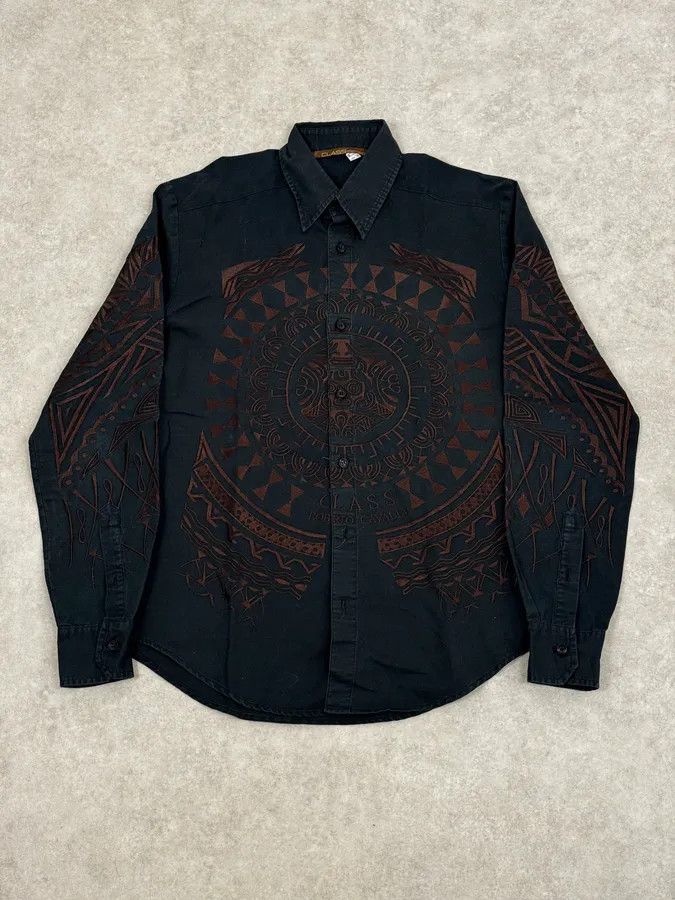 Roberto Cavalli Roberto Cavalli Black & Brown Crop Circle Embroidered Shirt Size US M / EU 48-50 / 2 - 1 Thumbnail