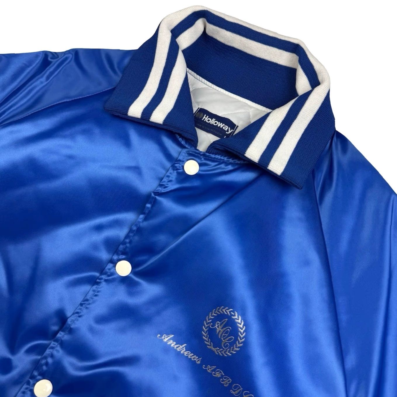 Holloway VINTAGE Air Force Base Holloway Satin Bomber Jacket Blue Large Navy Embroidered Logo, Staff, Quilted Lining, Air Force One, Nylon, Solid, Men Size US L / EU 52-54 / 3 - 2 Thumbnail