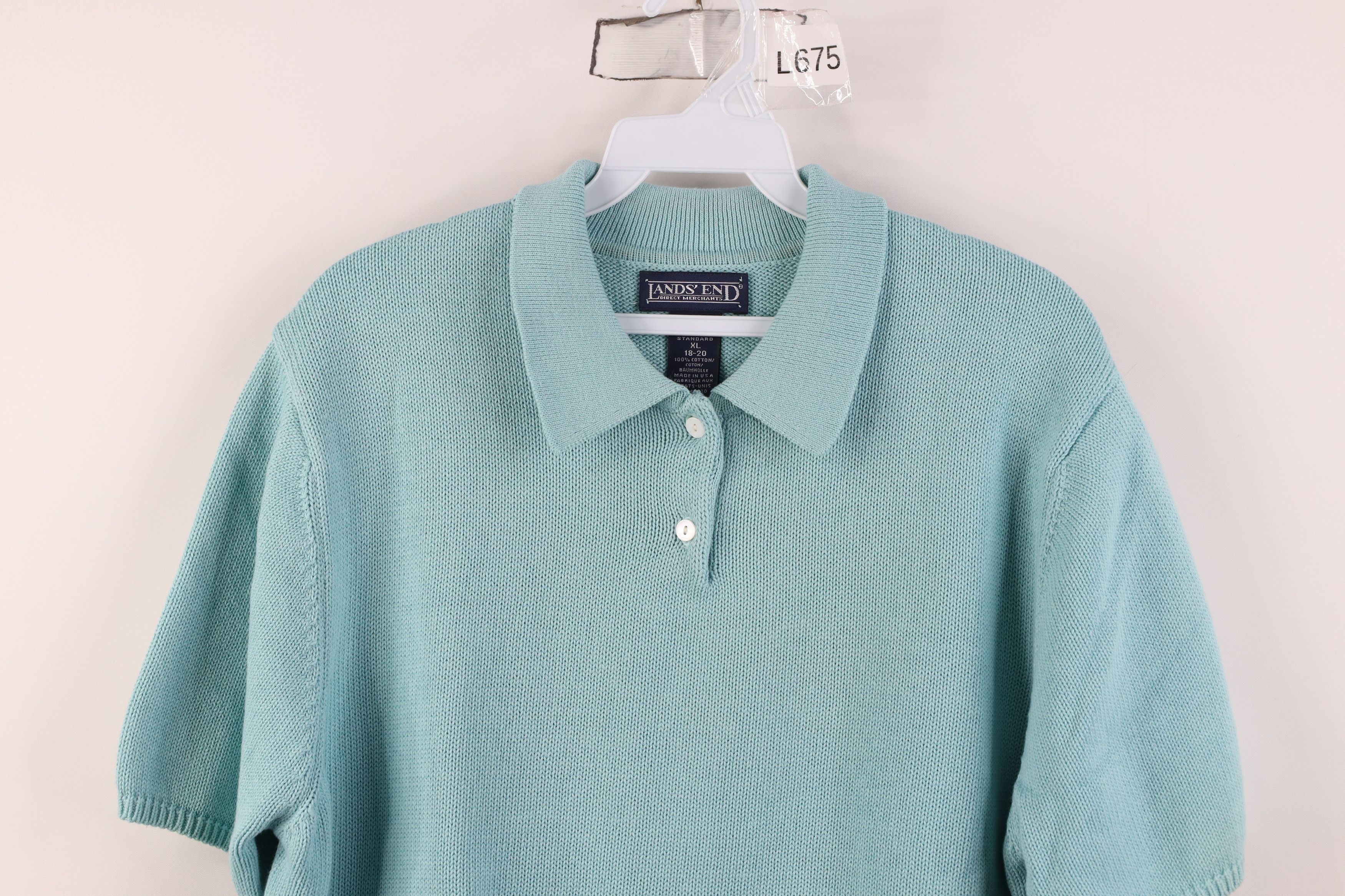 Lands' End Vintage 90s Lands End Knit Short Sleeve Collared Sweater USA Size XL / US 12-14 / IT 48-50 - 2 Thumbnail