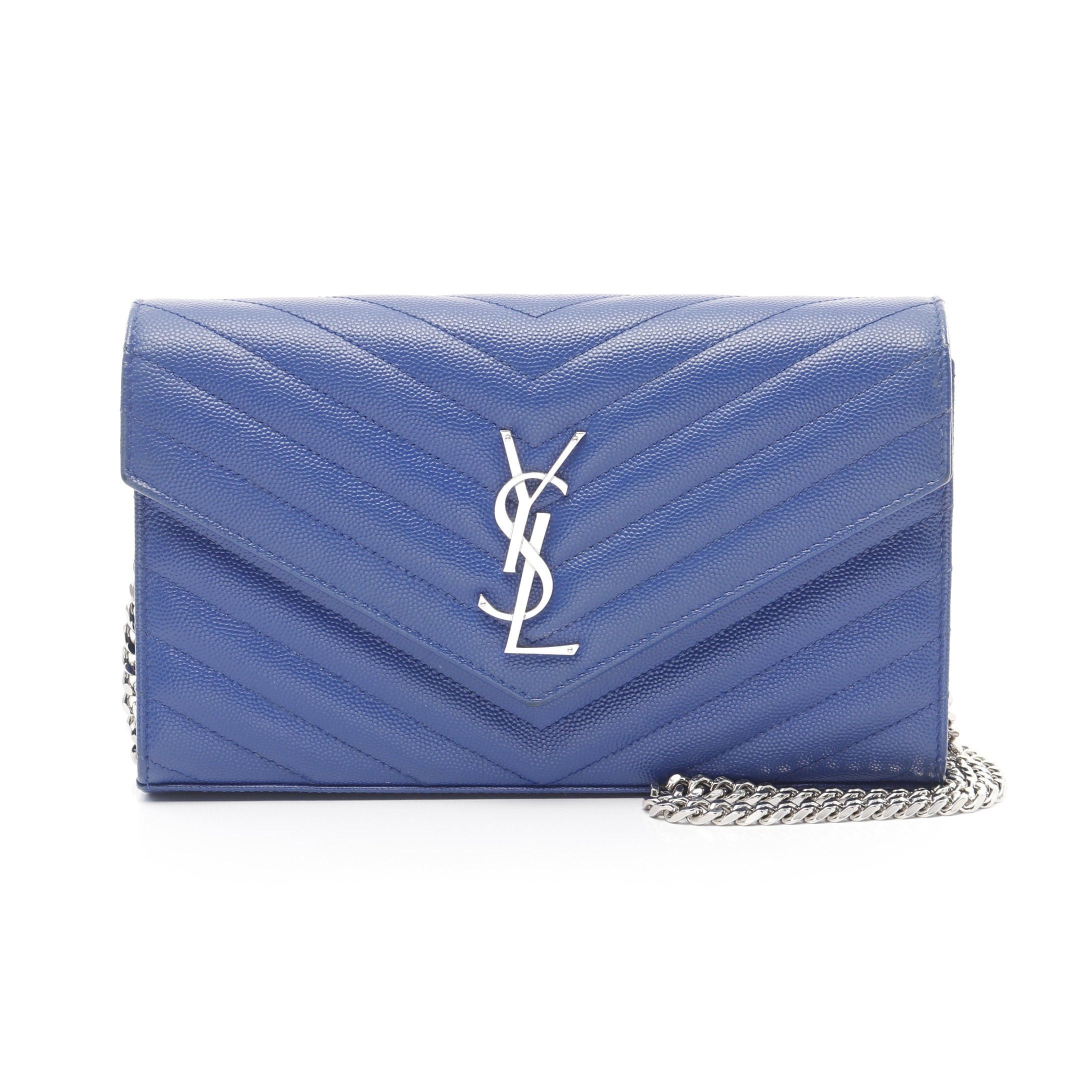 Yves Saint Laurent Yves Saint Laurent Cassandra Classic Chain Wallet Leather Blue Size ONE SIZE - 1 Thumbnail