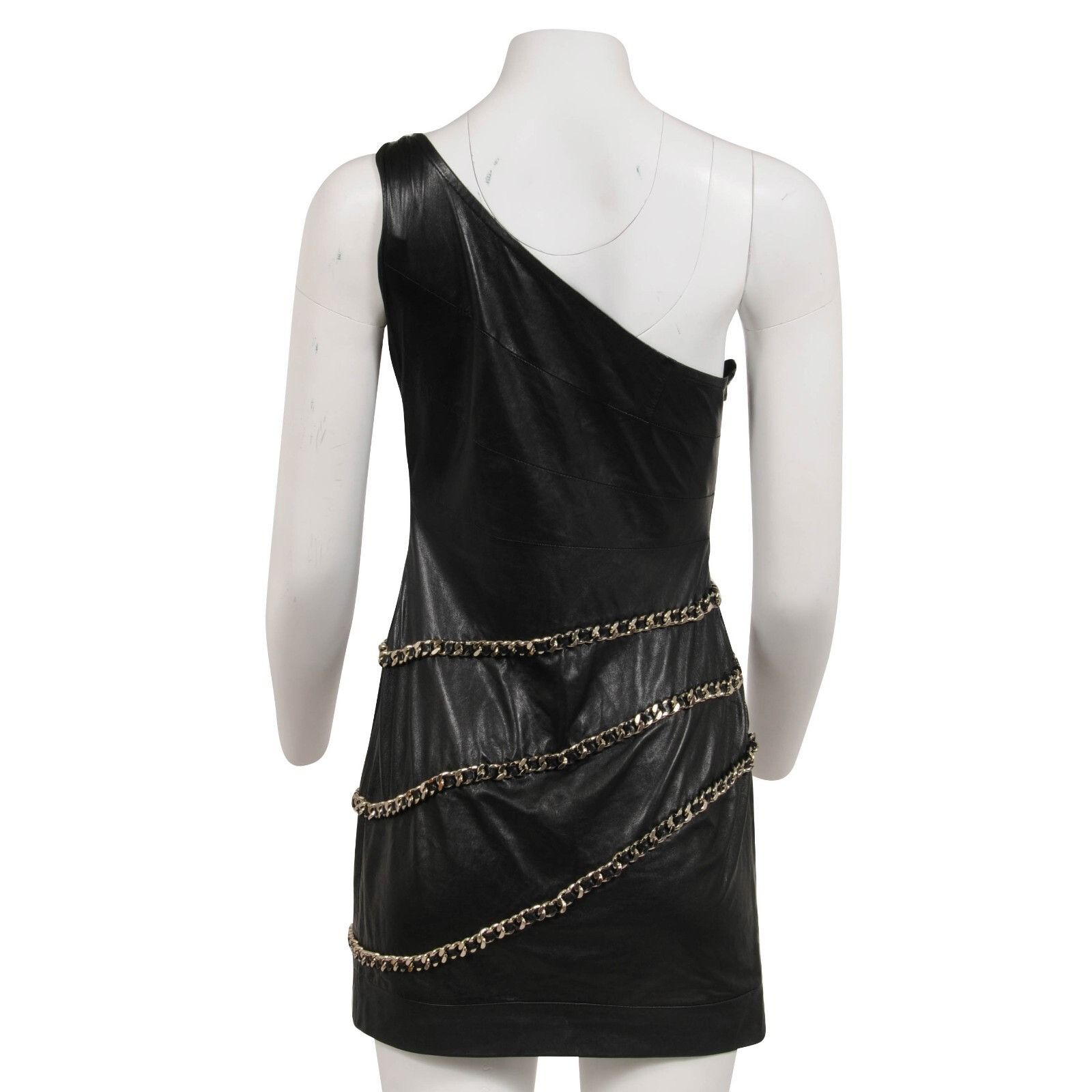 Balmain Mini Dress Black Lamb Leather One Shoulder Size M / US 6-8 / IT 42-44 - 2 Thumbnail