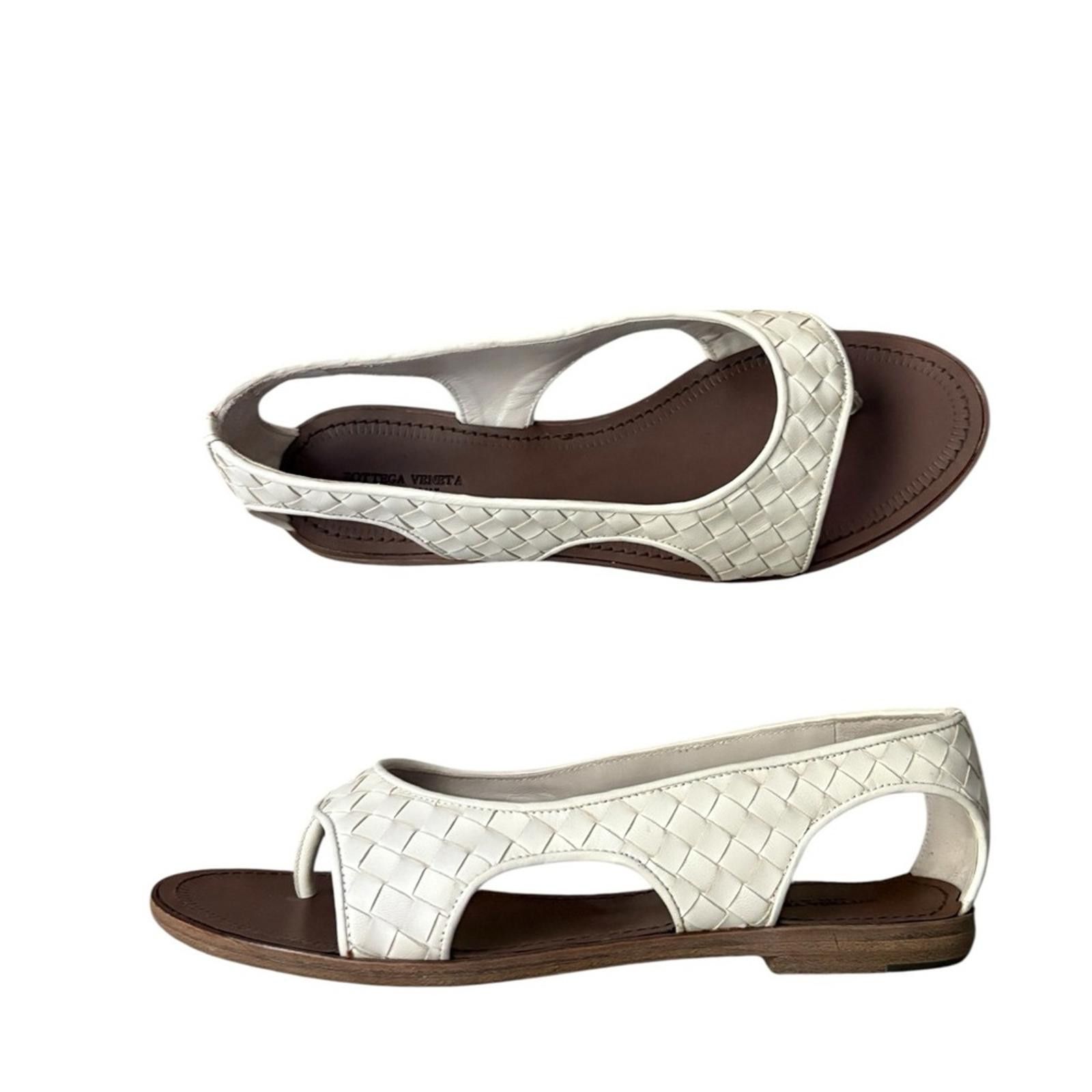 Bottega Veneta Bottega Veneta Napa Leather White Woven Sandals Size US 9.5 / IT 39.5 - 5 Thumbnail