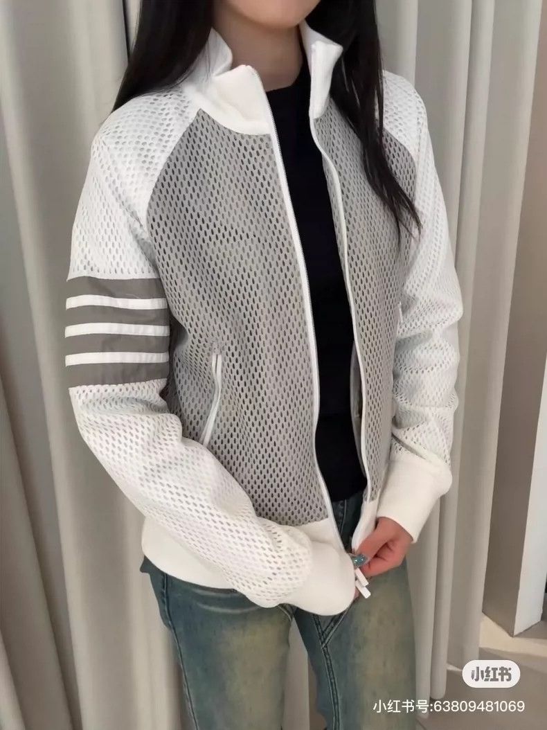 Thom Browne Thom Browne size1 Gray and white mesh zipper jacket Size US S / EU 44-46 / 1 - 7 Thumbnail