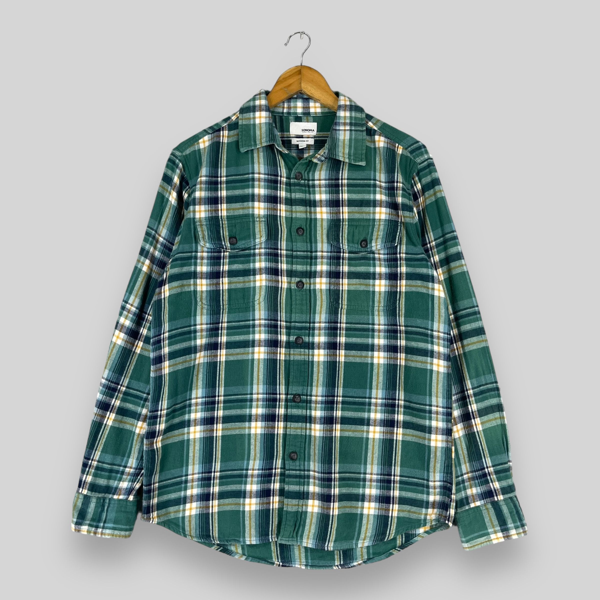 Flannel × Sonoma Vintage SONOMA Plaid Checkered Green Flannel Button Up Size US M / EU 48-50 / 2 - 1 Thumbnail
