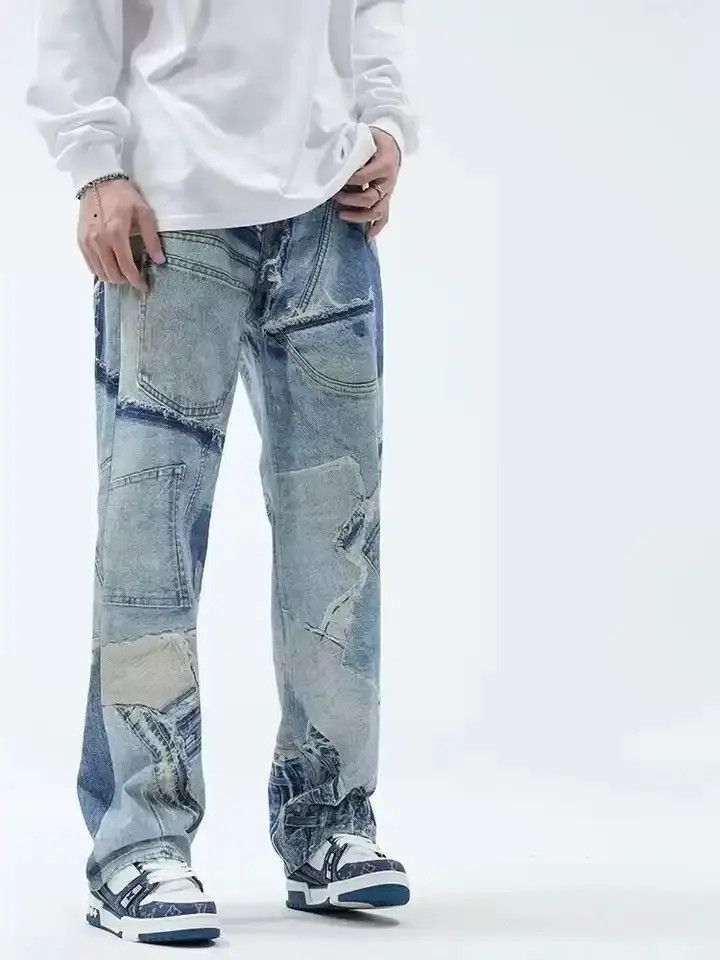 Japanese Brand Fashionable Fake Patchwork Printing Y2K Jeans Size US 32 / EU 48 - 4 Thumbnail