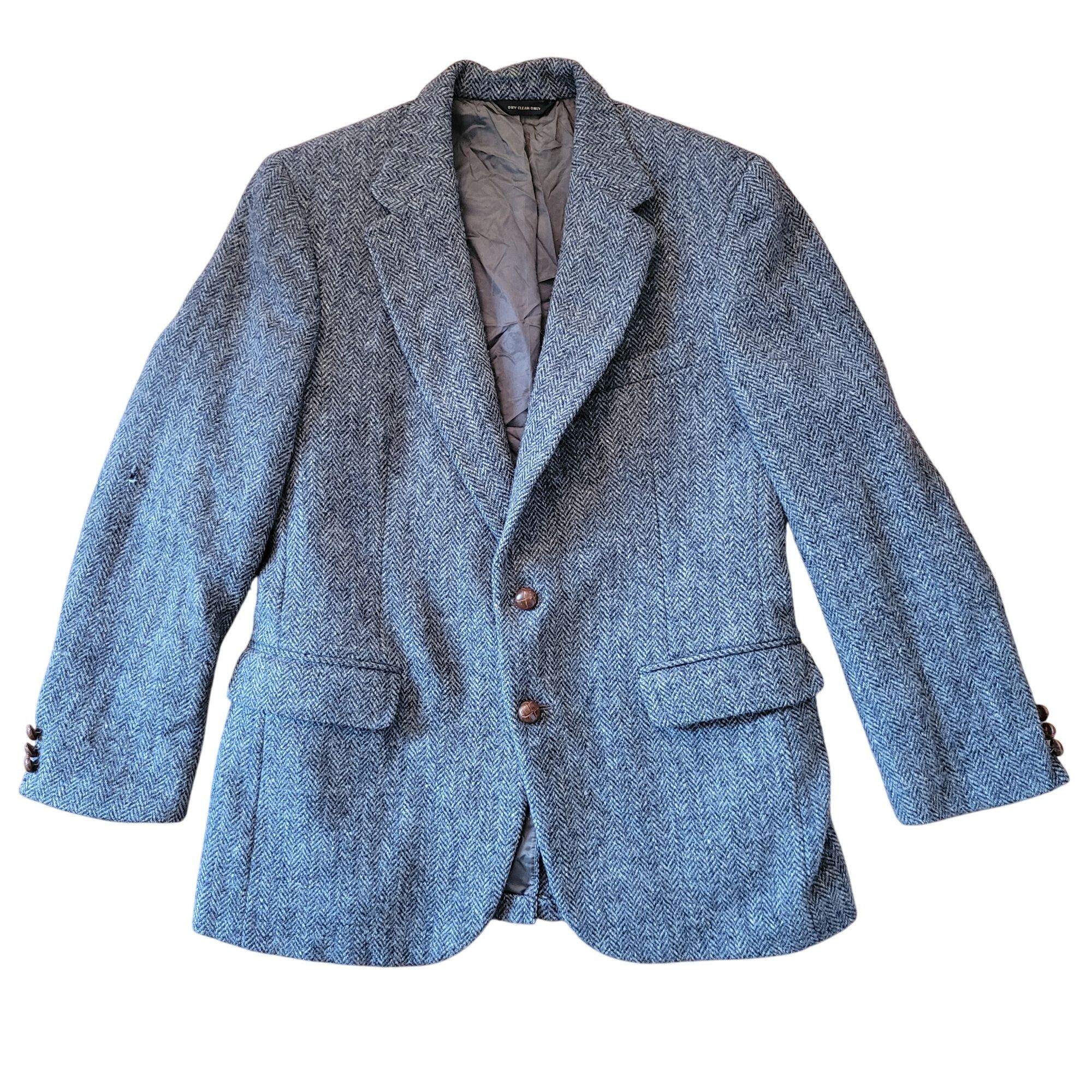 Harris Tweed Bells Harris Tweed Grey Herringbone Blazer 2 Button Wool Spo Size 40R - 1 Thumbnail