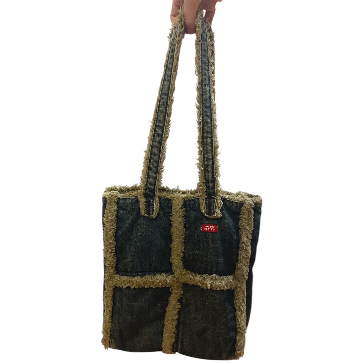 Miss Sixty Italy y2k Vintage Denim Faux Fur Shoulder tote