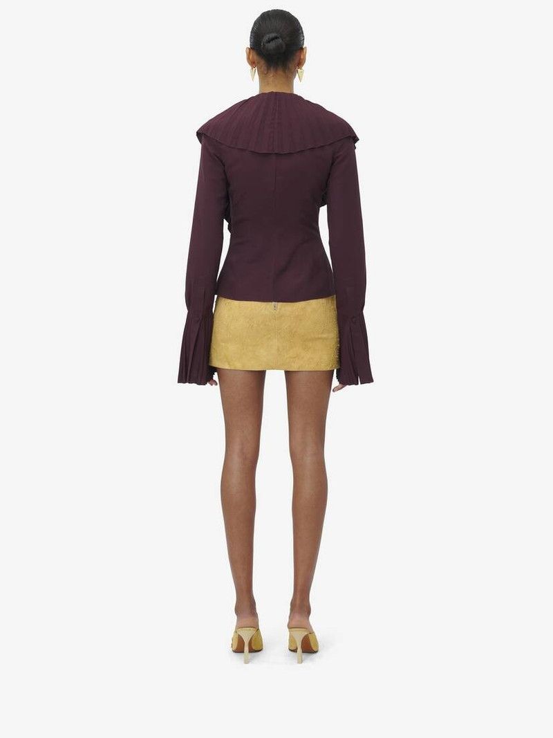 Alexander McQueen o1srvl11e0226 Plissé Blouse In Burgundy Size S / US 4 / IT 40 - 4 Thumbnail