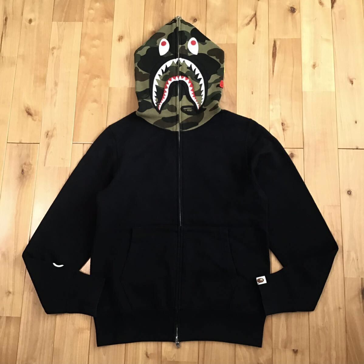 BAPE Black x 1st camo green shark full zip hoodie PONR APE