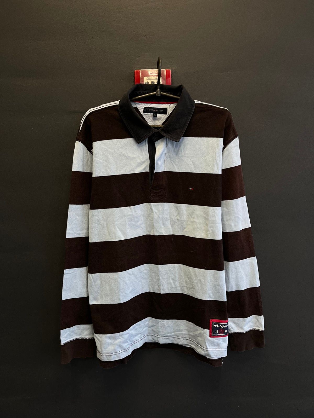 Pre-owned Tommy Hilfiger X Vintage Tommy Hilfiger Royal Striped Rugby Jersey Japan Polo