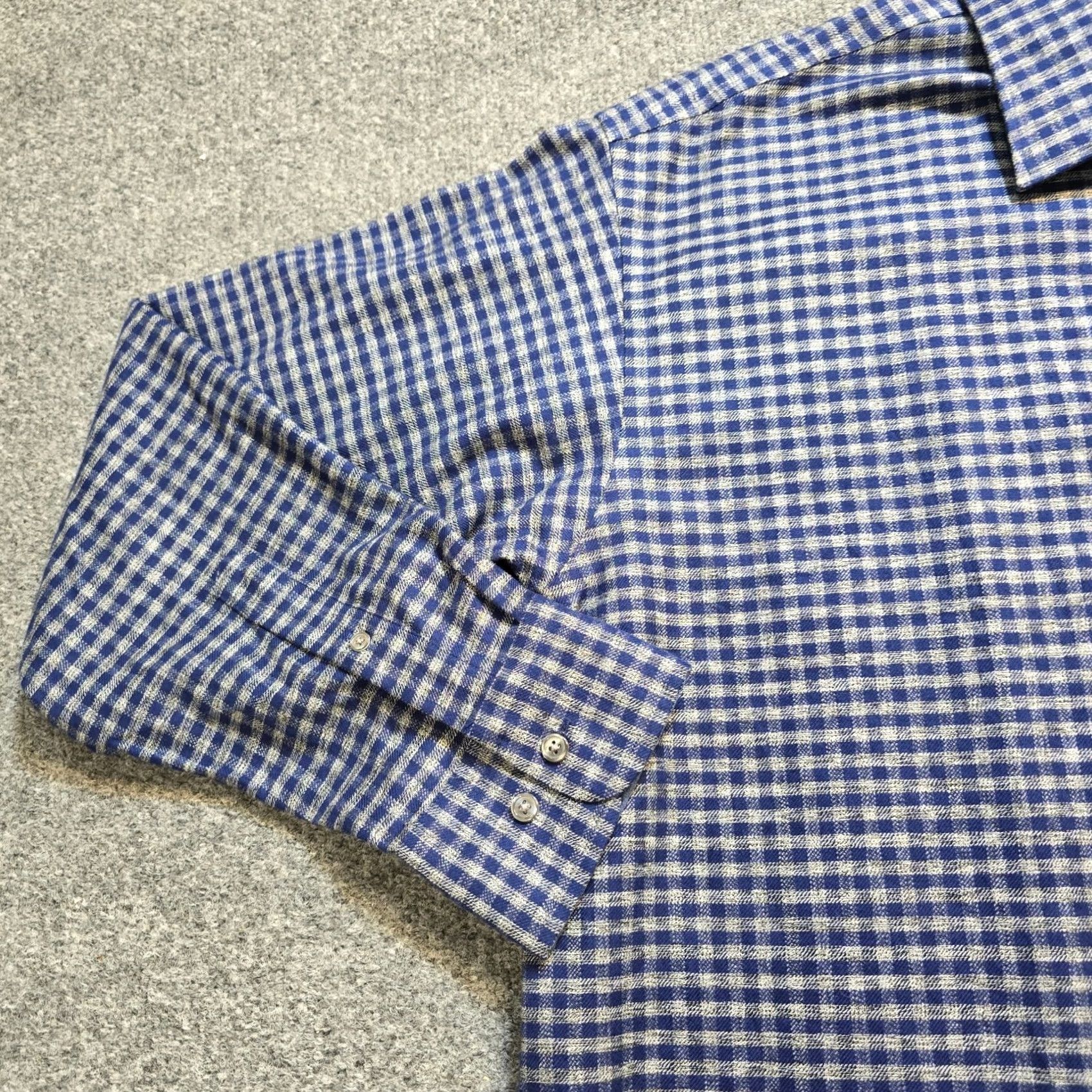 Joseph Abboud Joseph Abboud Shirt Mens 1X Blue Plaid Gingham Flannel Long Sleeve Button Career Shirt Size US XL / EU 56 / 4 - 4 Thumbnail