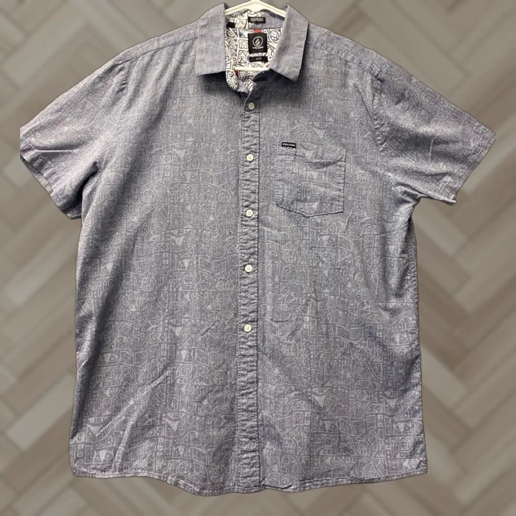 Volcom Volcom Button Down Shirt Men's Short Sleeve Cotton Solid Gray Size XL Size US XL / EU 56 / 4 - 1 Thumbnail