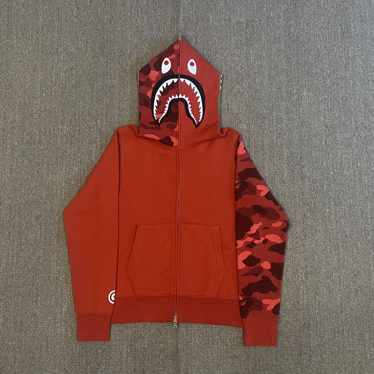 Bape Bape Red Camo Sleeve Shark Zip Up Hoodie Grailed