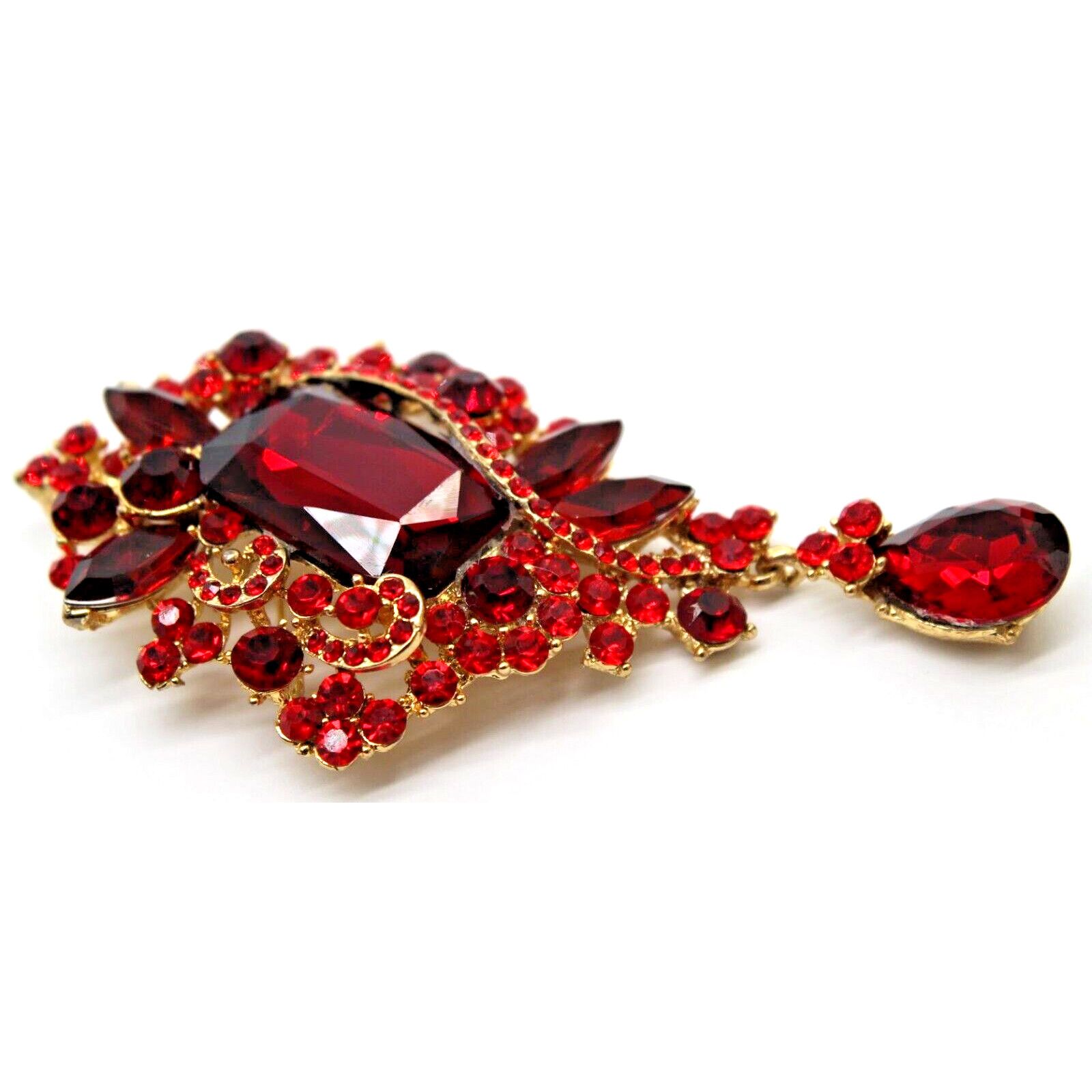 Other Emerald-Cut Red Rhinestone Brooch Pendant Marquis Tear Drop Size ONE SIZE - 3 Thumbnail