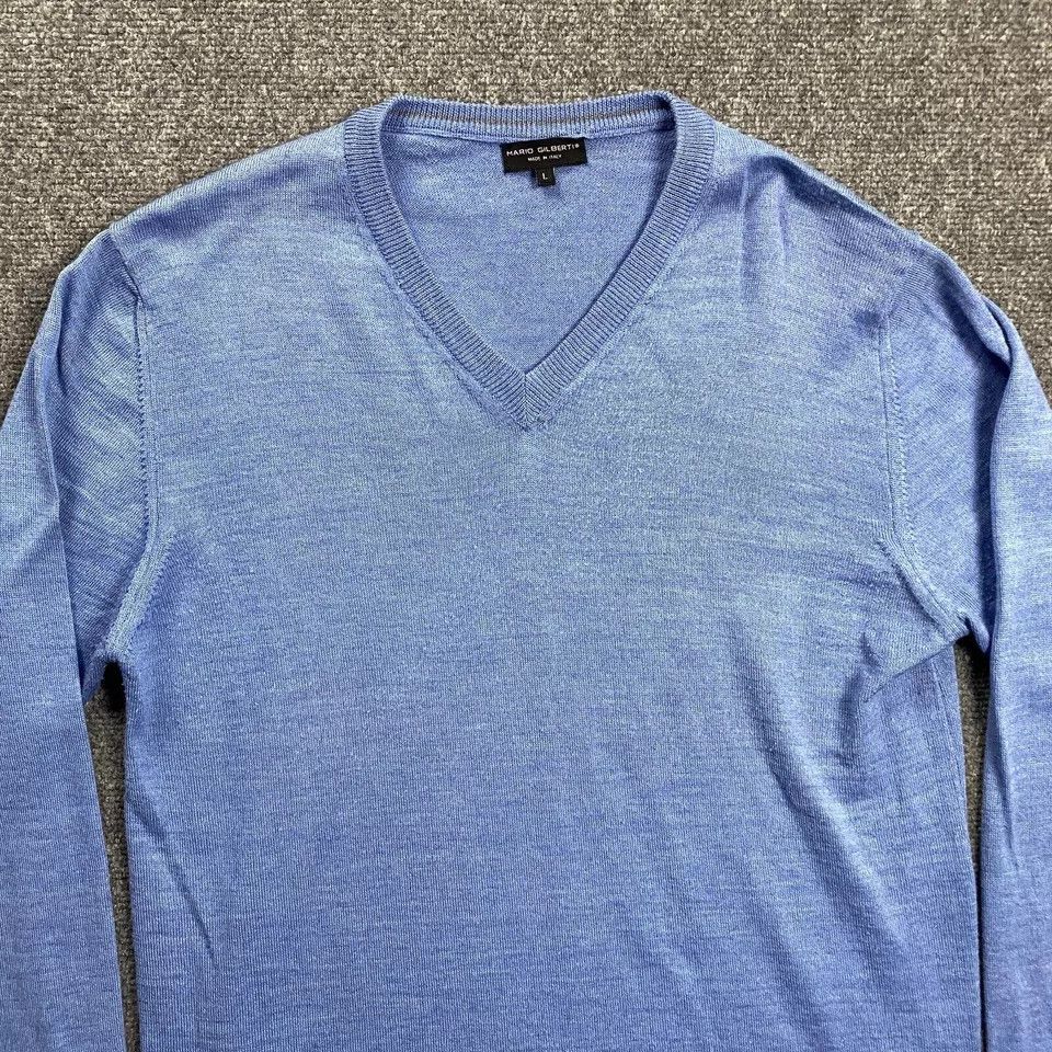Other Mario Gilberti Sweater Men's Large Blue V-Neck 100% Merino Size US L / EU 52-54 / 3 - 2 Thumbnail