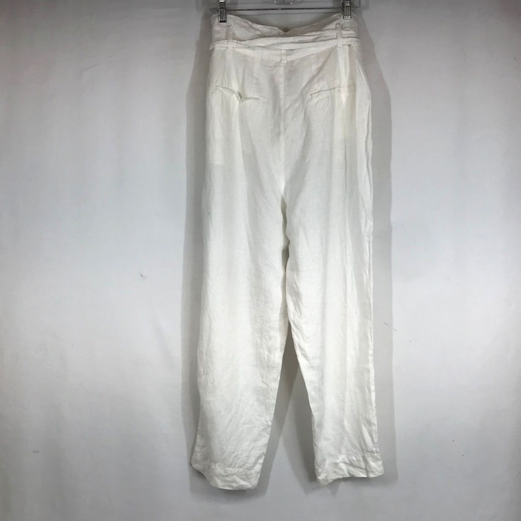 Joie JOIE White 100% Linen High Waisted Pleated Tie Belt Pants Size 10 Size 32" / US 10 / IT 46 - 4 Thumbnail