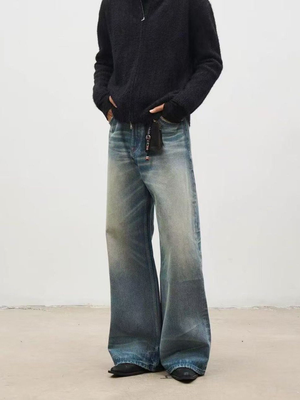 Japanese Brand American retro washed loose cleanfit wide-leg flared jeans Size US 32 / EU 48 - 3 Thumbnail