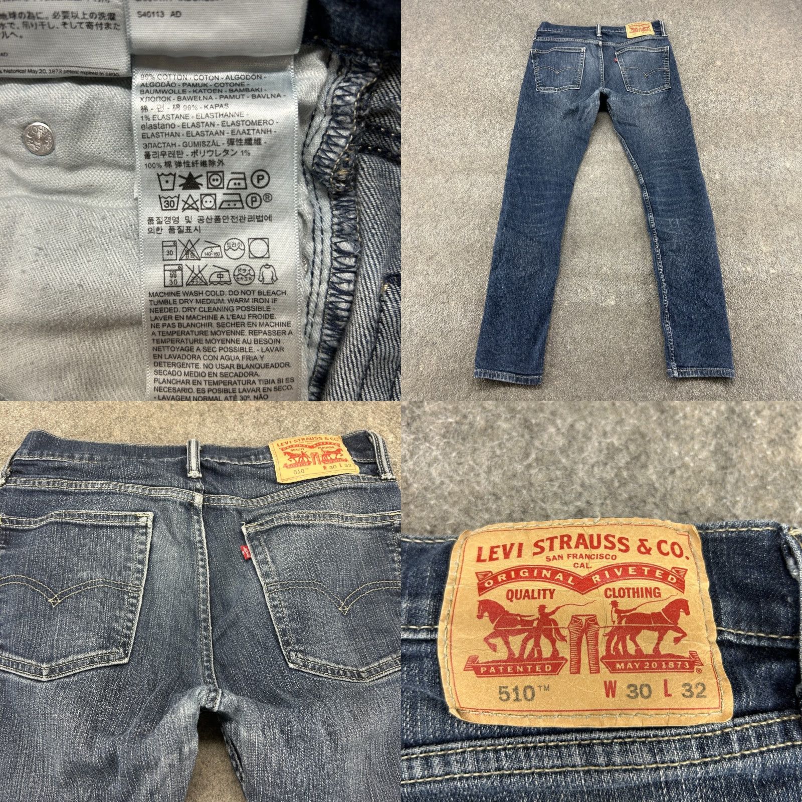 Levi's Levi's 510 Jeans Mens 30x30 Blue Dark Wash Denim Skinny Stretch Cotton Spandex 5-Pocket Regular Fit Size US 30 / EU 46 - 8 Thumbnail