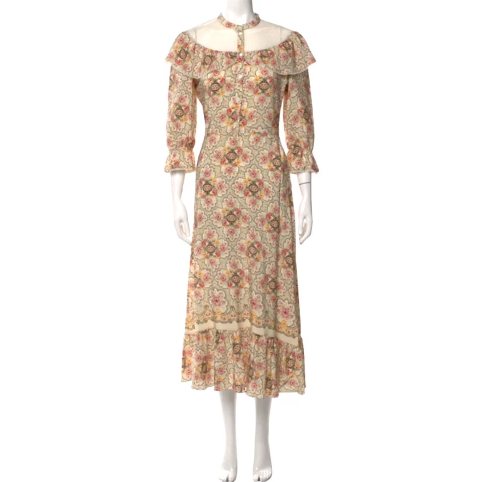 Vintage Vilshenko Silk Long Dress Lace Button Front Half Sleeves Prairie Ethereal Sz 10 Size L / US 10 / IT 46 - 6 Thumbnail