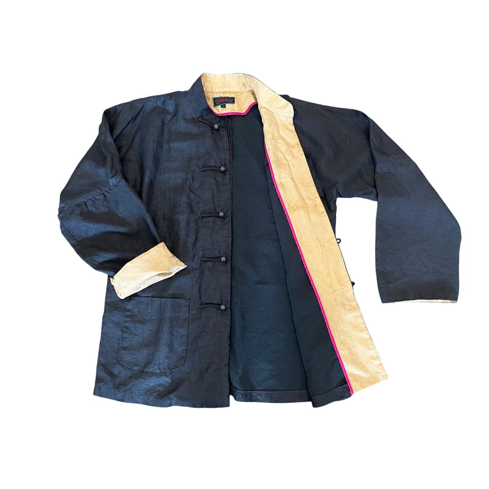 Vintage Vtg Kenki Black Textured Chinese Jacket Silk Interior S 1L Size L / US 10 / IT 46 - 2 Thumbnail