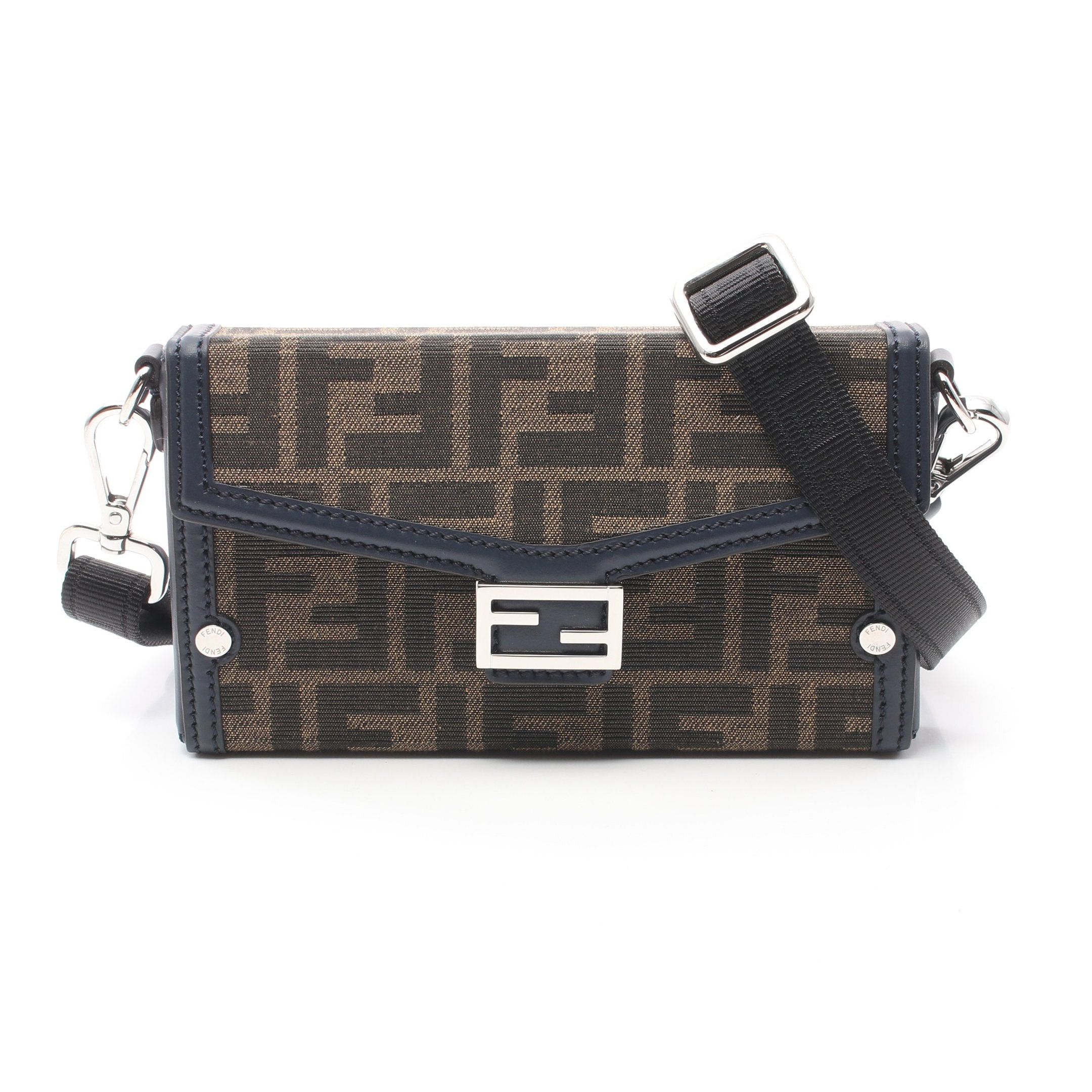 Fendi Fendi Phone Pouch Baguette Bucket Shoulder Bag Canvas Leather Brown Navy Size ONE SIZE - 1 Thumbnail