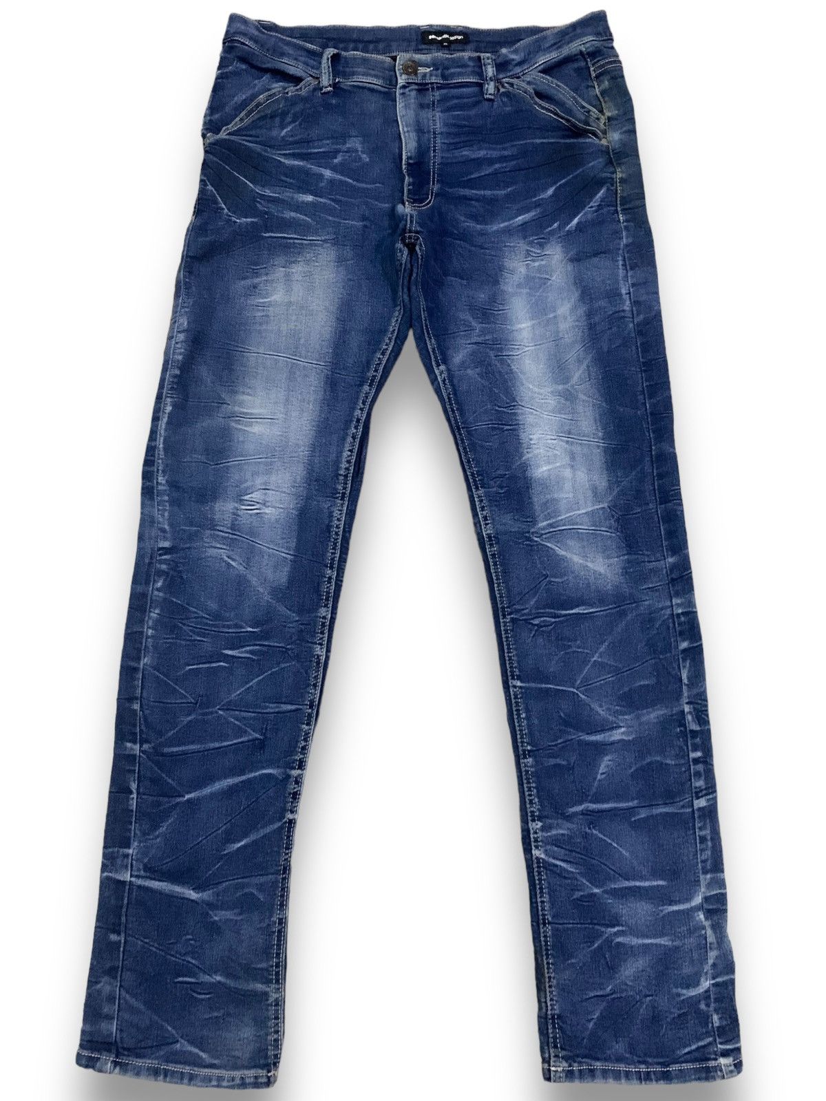semanticdesign Semantic Design Blue Washed Stretch Slim Taper Punk Jeans Size US 33 - 1 Thumbnail