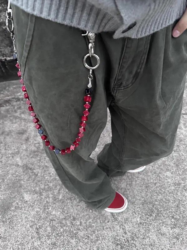 Jewelry Ink-painted acrylic red beads Wallet Chain ,Jeans Chain Size ONE SIZE - 3 Thumbnail