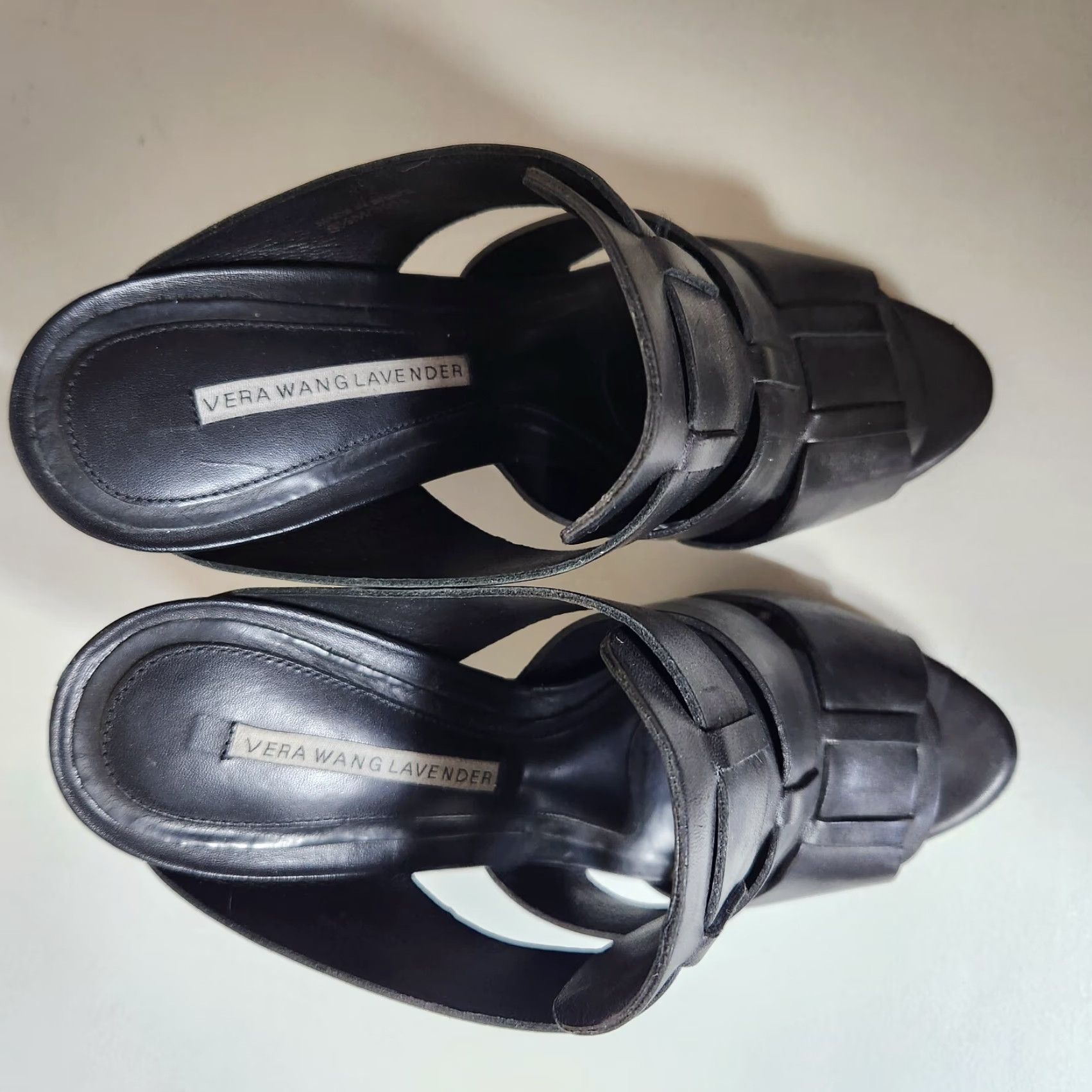 Vera Wang Vera Wang Lavender Black Leather Strappy Peep Toe Platform Block Heels-Size 8.5 Womens Shoes Size US 9 / IT 39 - 3 Thumbnail