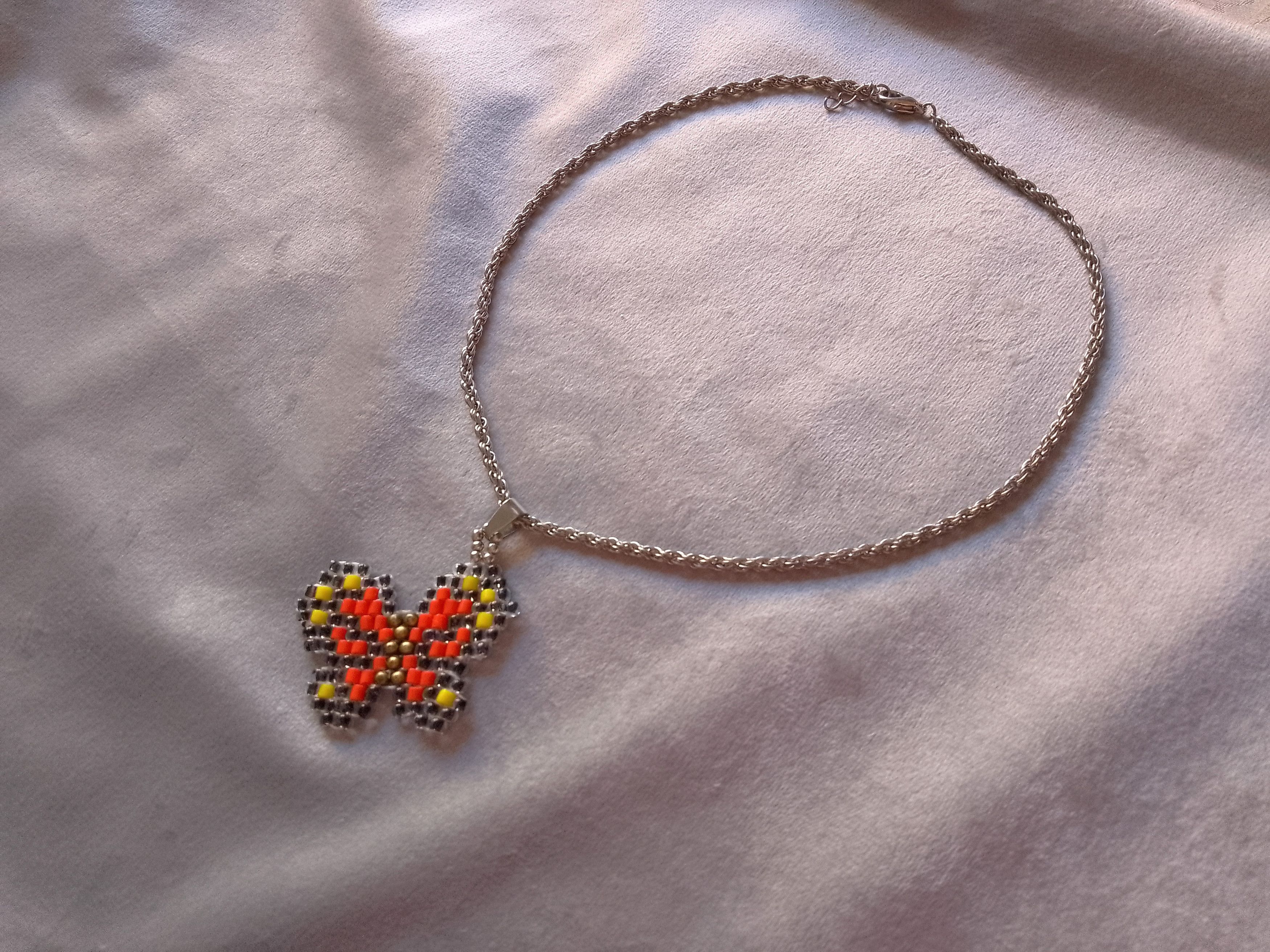 Handmade Necklace Pendant Beaded Butterfly Red Elegant Size ONE SIZE - 3 Thumbnail