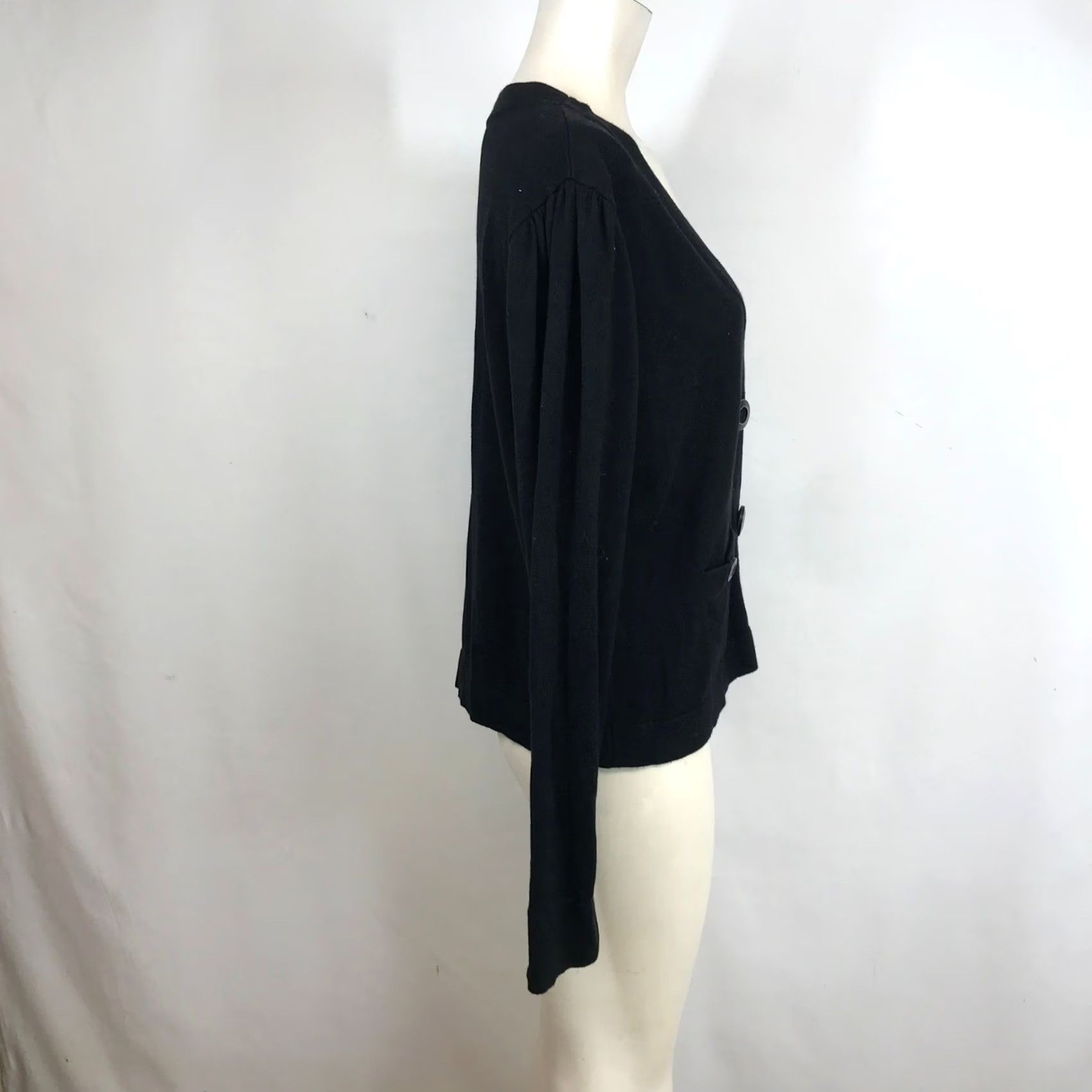 Vintage Cabi Black V-Neck Button Front Cardigan Sweater Puff Shoulder Large Women Size L / US 10 / IT 46 - 4 Thumbnail