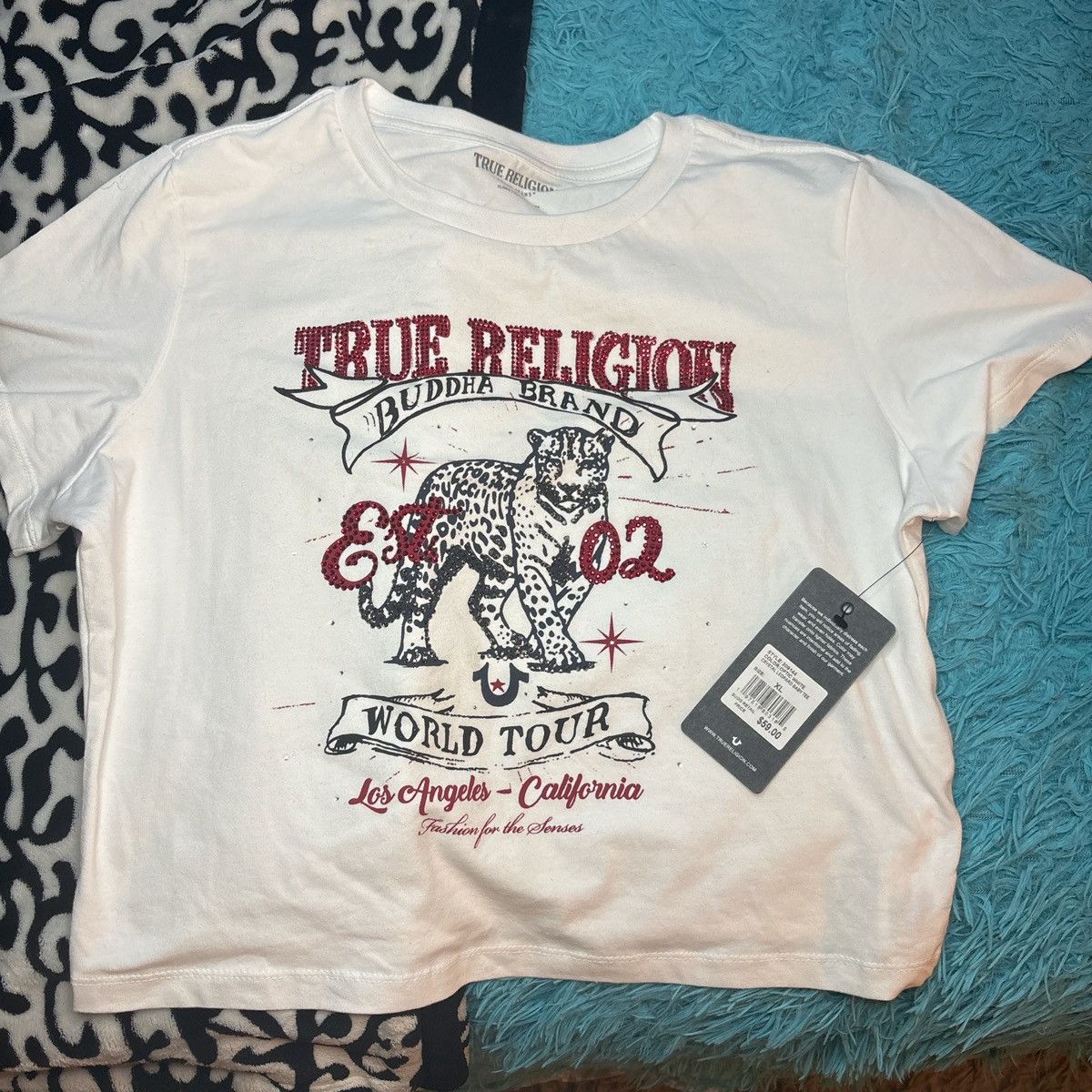 True Religion True Religion Rhinestone Leopard Cropped Baby Tee White Size XL / US 12-14 / IT 48-50 - 1 Thumbnail