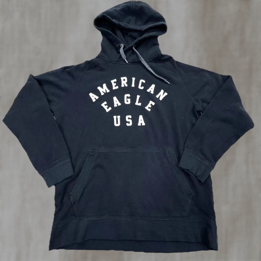 American Eagle Outfitters American Eagle Hoodie Men Medium Black White Sweatshirt Heavy USA Preppy Modern Comfort Pullover Hooded Pockets Logo Classic Size US M / EU 48-50 / 2 - 1 Thumbnail