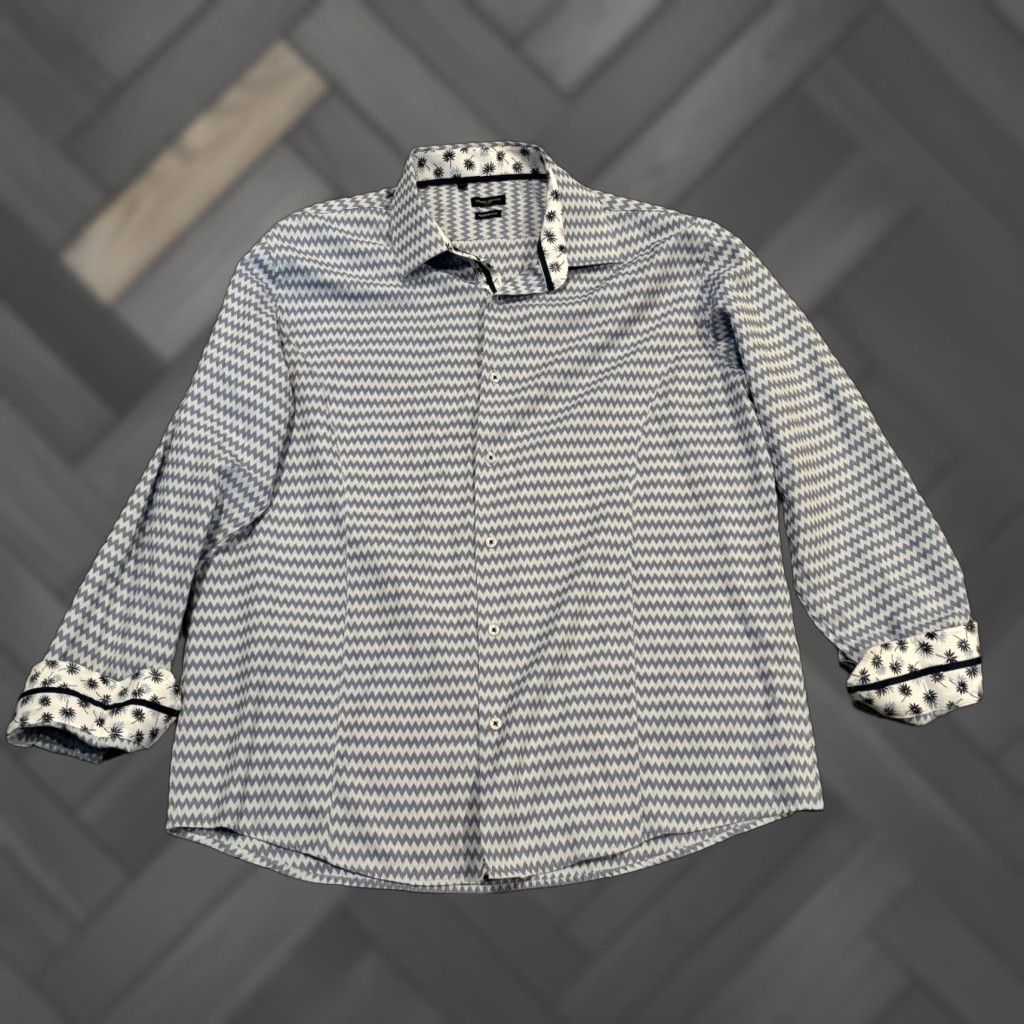 Vintage VINTAGE Rosso Milano Shirt Mens XL White Geometric Pattern Button-Up Long Sleeve Flip Cuff 17.5 Neck Collared Mens, Designer, Contrasting Trim Size US XL / EU 56 / 4 - 1 Thumbnail